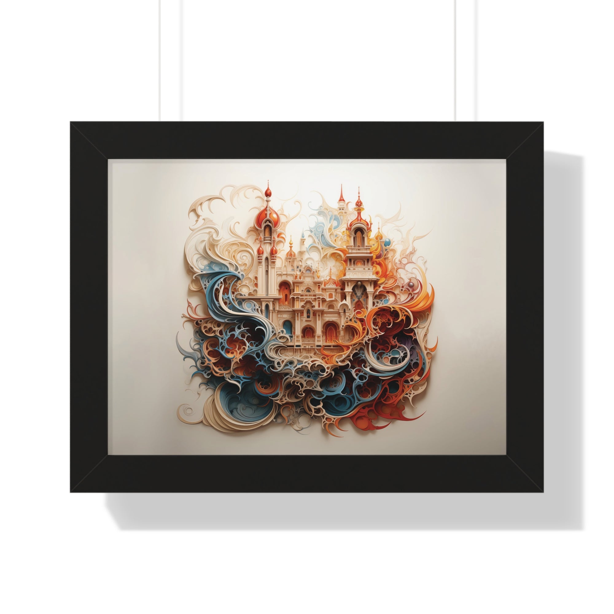 Whimsical Citadel – Mosque Themed Framed Wall Art in Swirling Hues