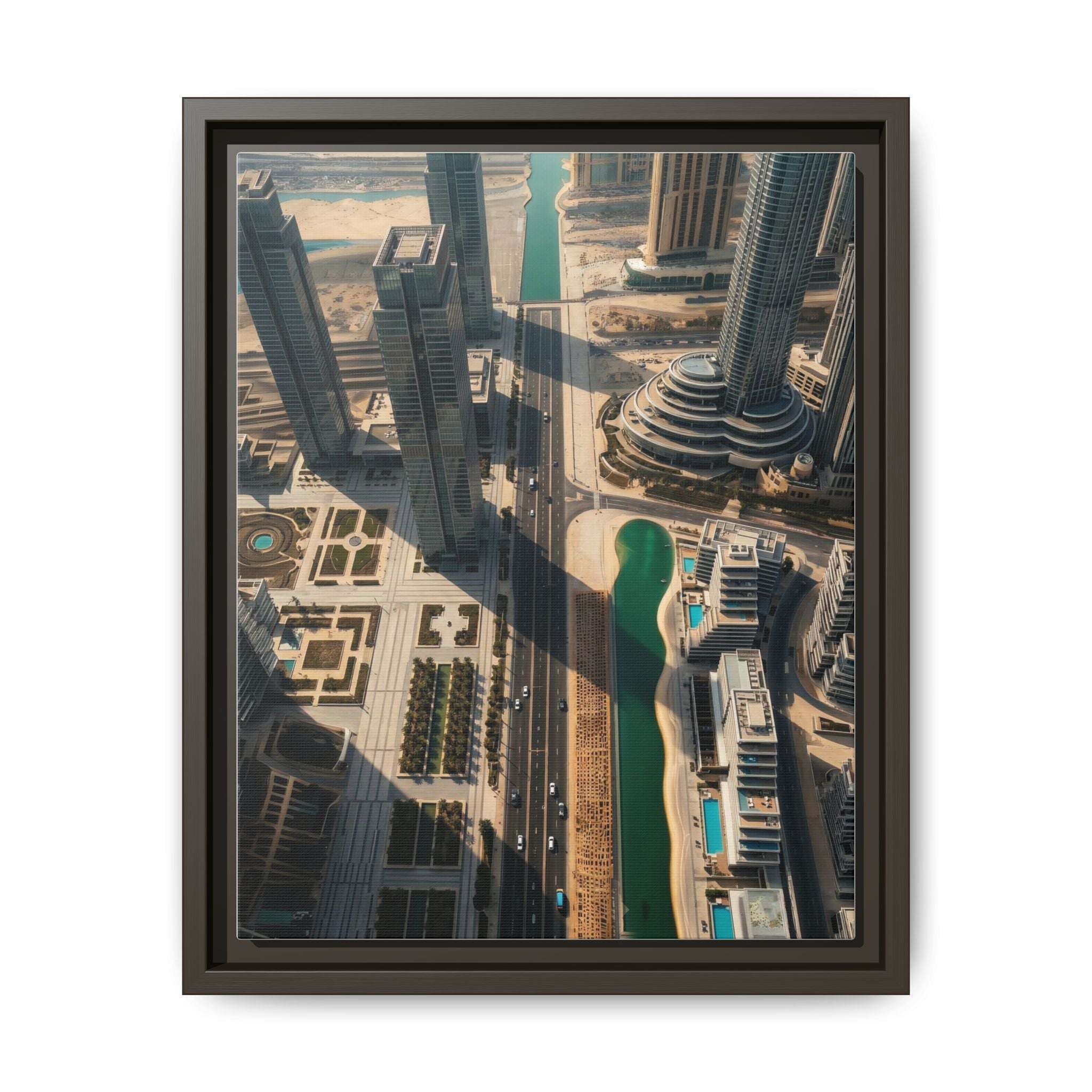 Framed Aerial View of Dubai – High-Resolution Cityscape Wall Art