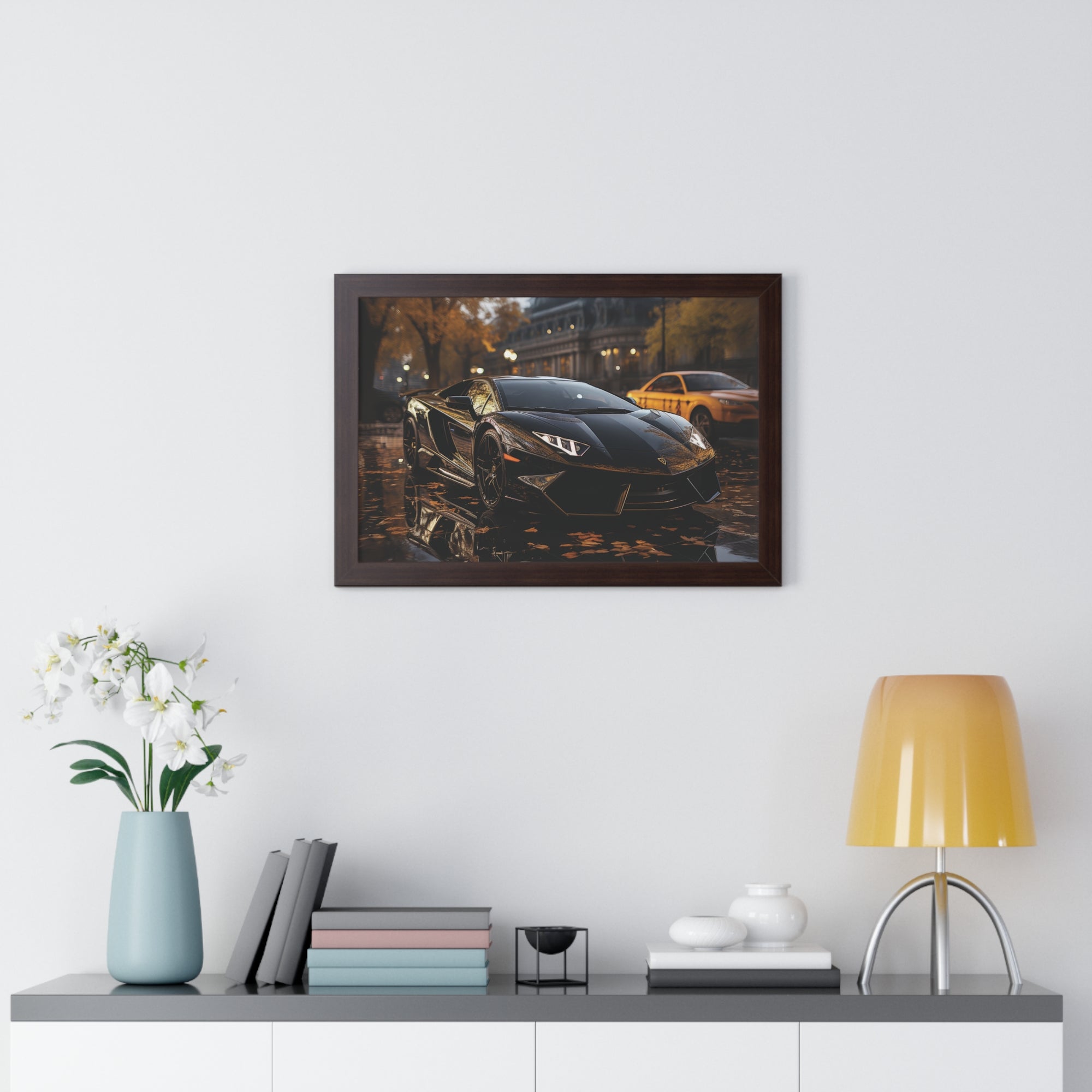 Wet Road Reflection Lamborghini Aventador Art