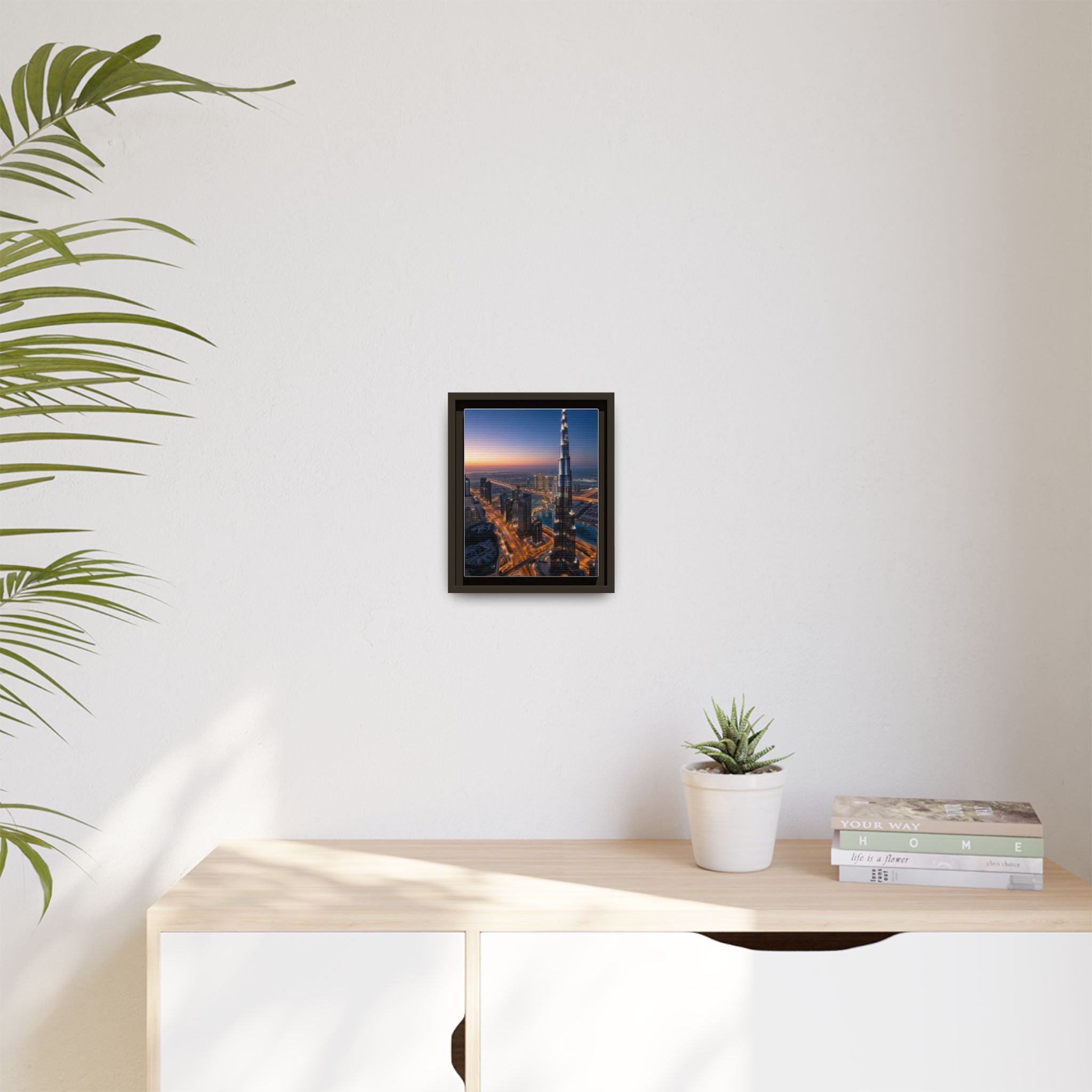 Framed Dubai Skyline at Dusk – Stunning Cityscape Wall Art