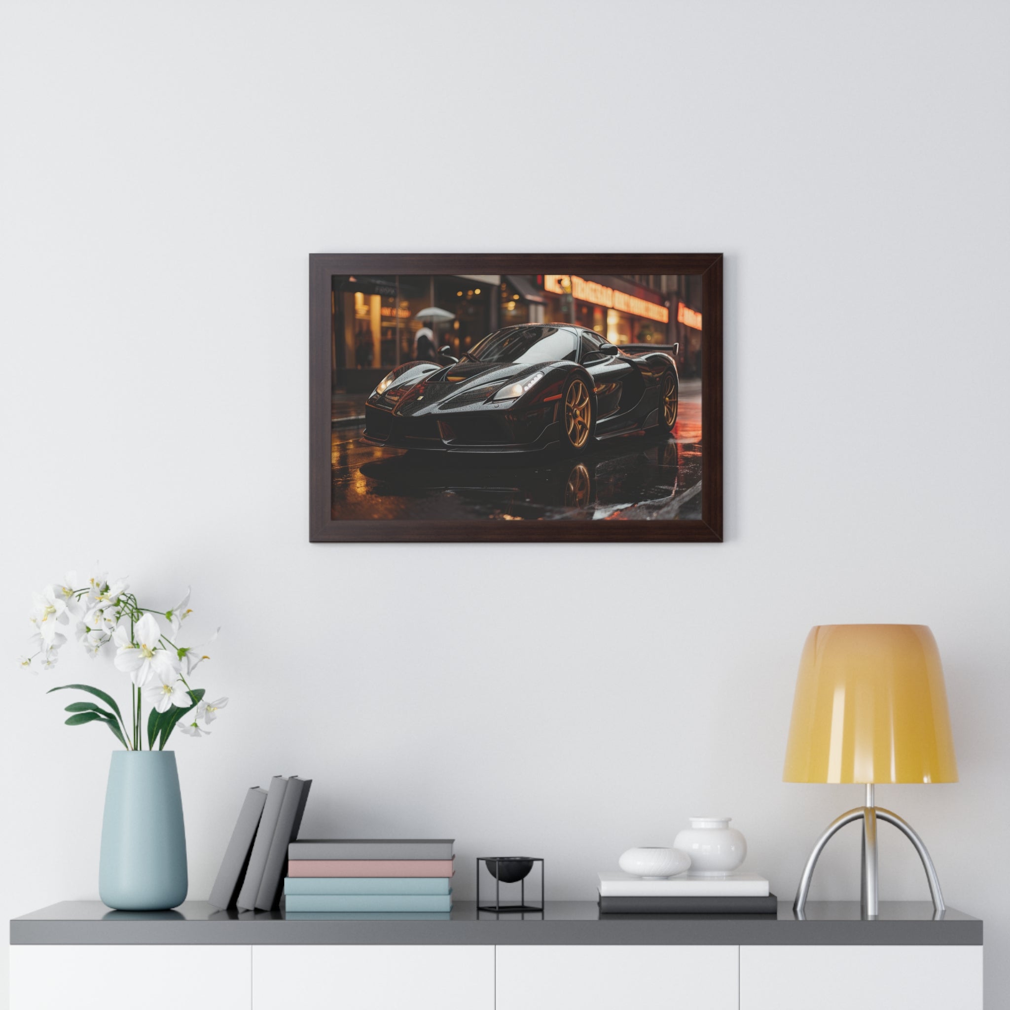 Framed Black Ferrari F50 Poster – Bold Automotive Statement Piece