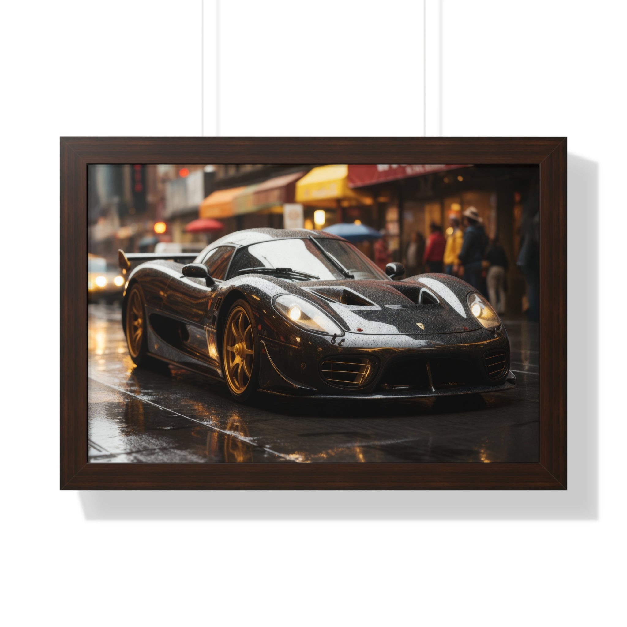 Exotic Black Ferrari F50 Framed Horizontal Poster – Supercar Wall Art for Car Enthusiasts