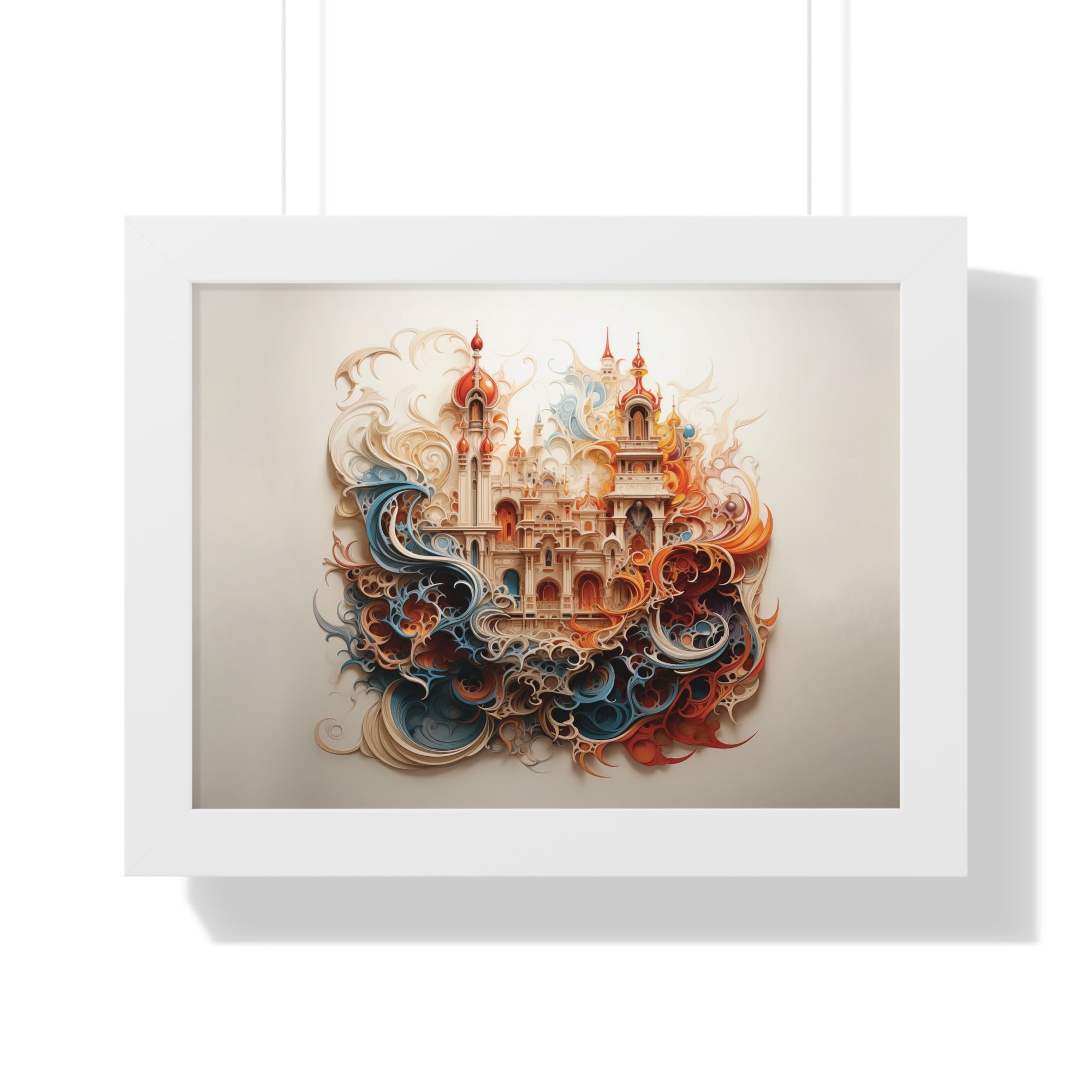 Whimsical Citadel – Mosque Themed Framed Wall Art in Swirling Hues