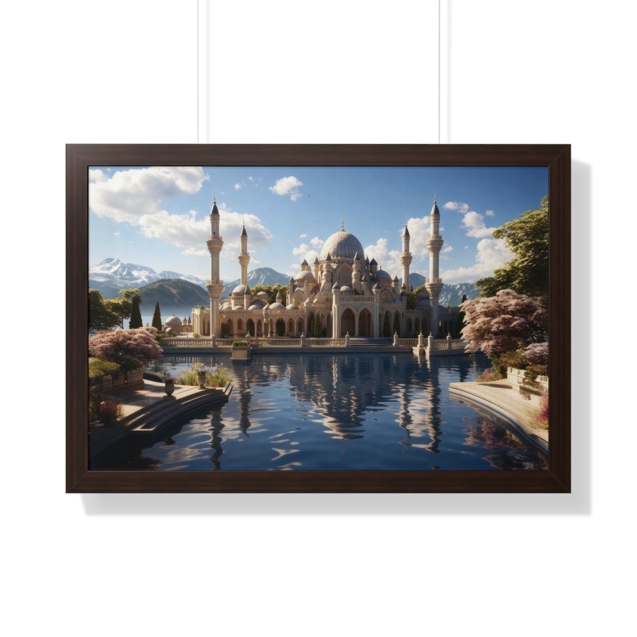 Mirrored Tranquility – Framed Mosque by the Lake Wall Art