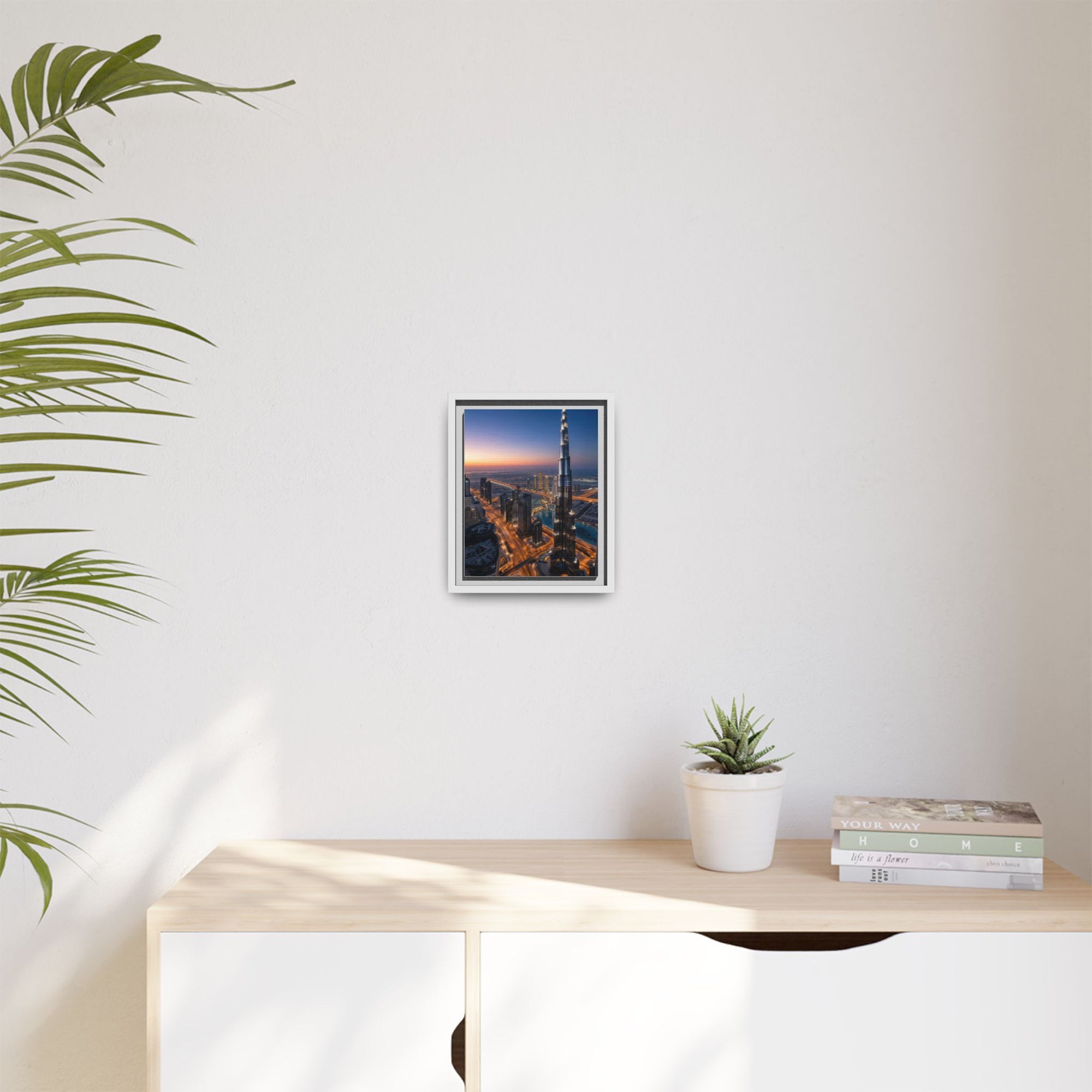 Framed Dubai Skyline at Dusk – Stunning Cityscape Wall Art