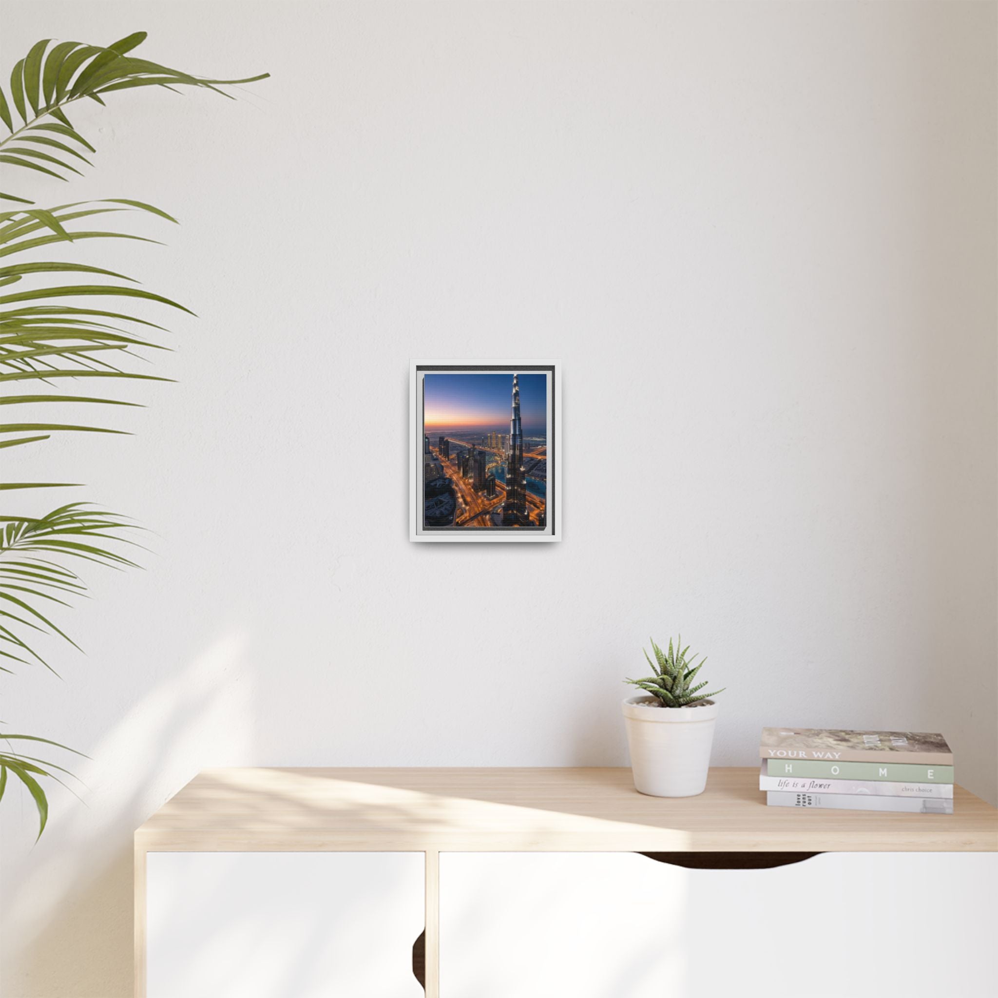 Framed Dubai Skyline at Dusk – Stunning Cityscape Wall Art