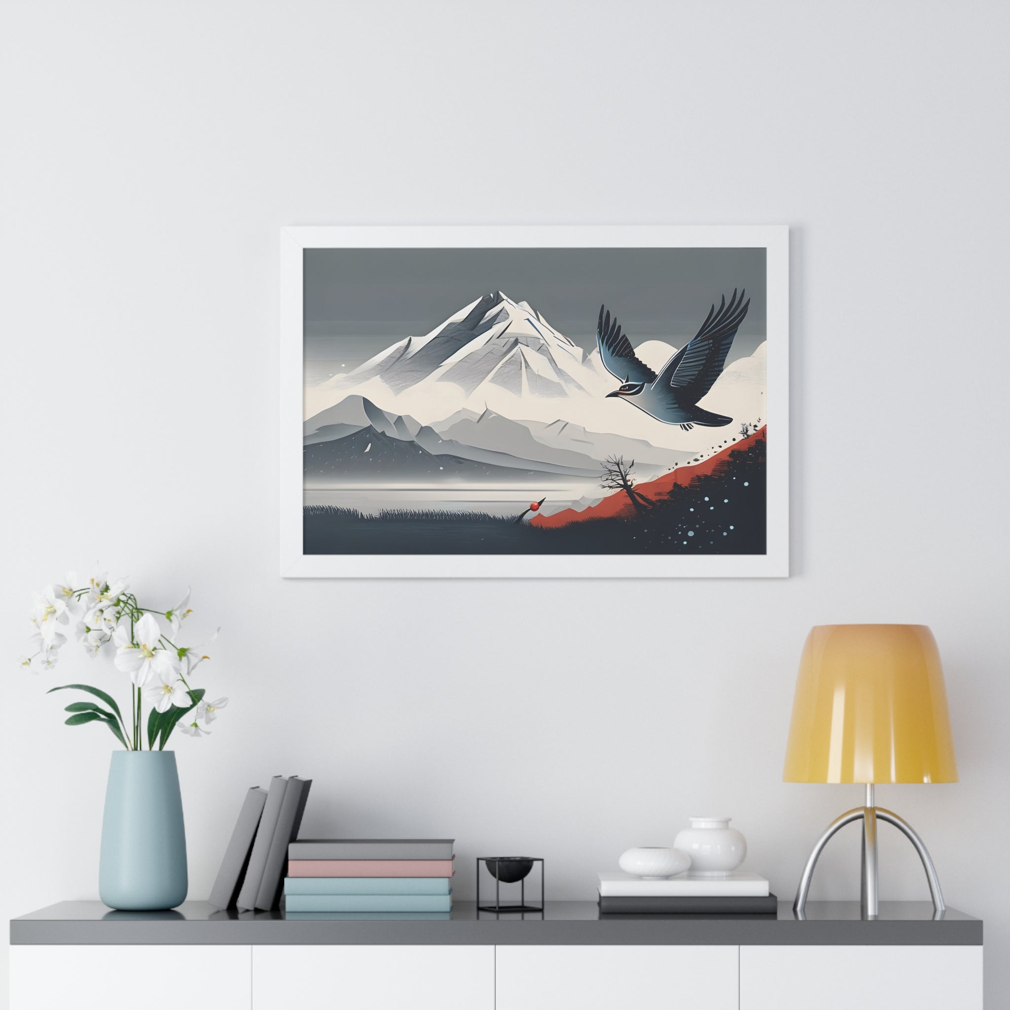Solitary Tree🌲& Soaring Bird – Minimalist Nature Print