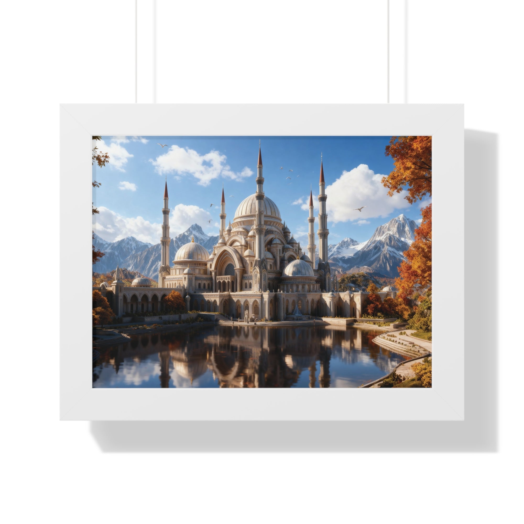 Echoes of Elevation – Majestic Mosque Reflections Framed Wall Art