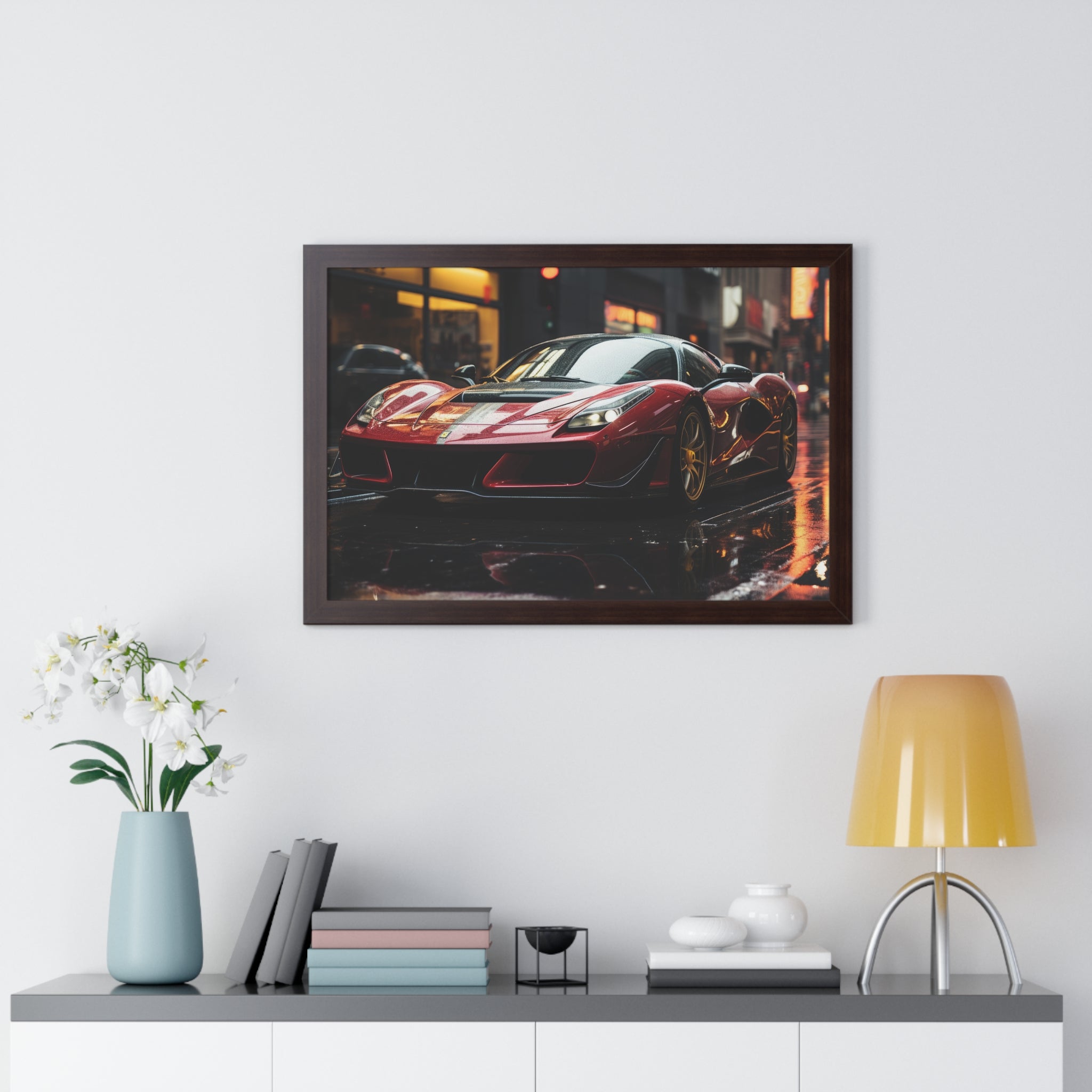 Framed Red Ferrari F50 Horizontal Poster – Supercar Wall Art for Car Enthusiasts