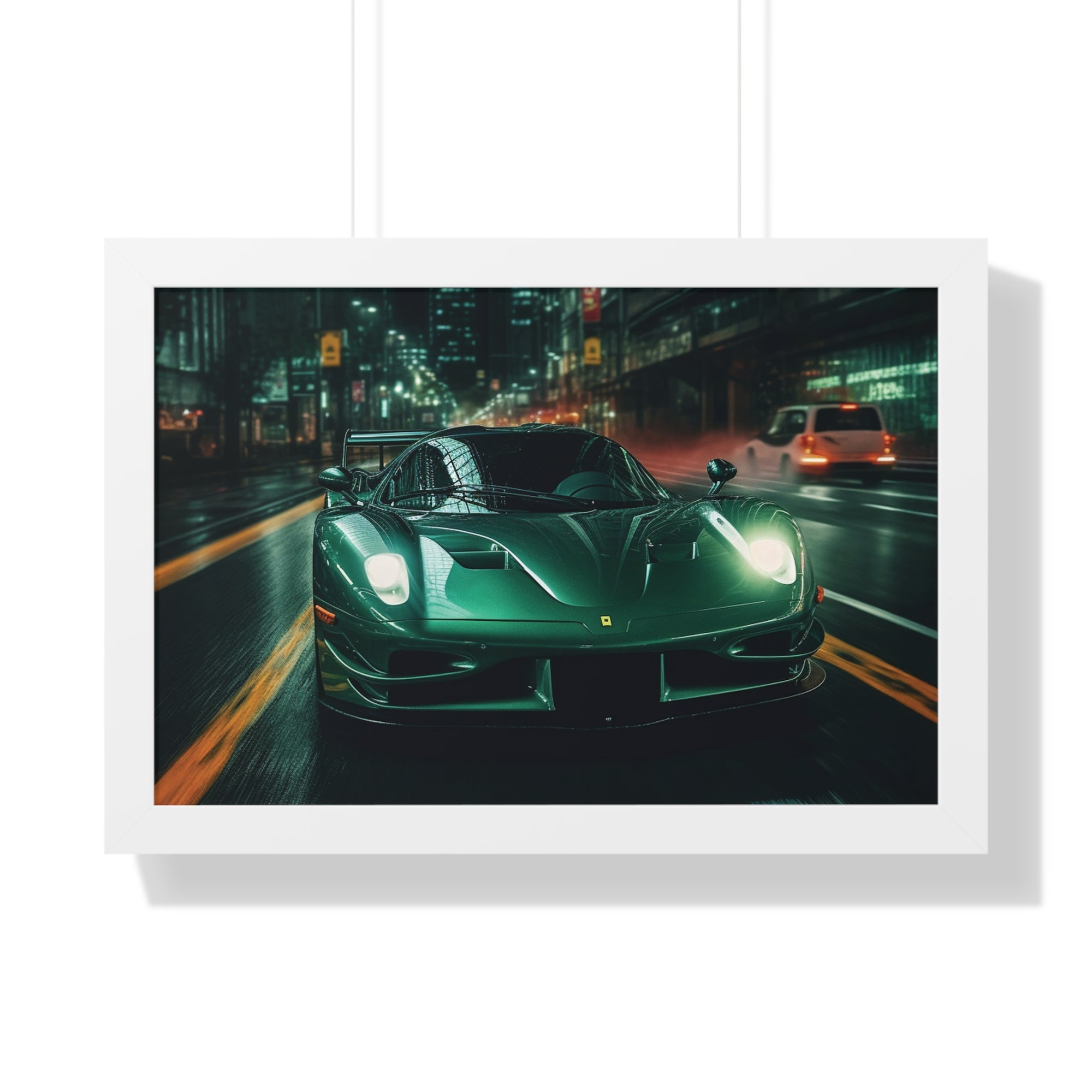Framed Emerald Green Ferrari F50 Horizontal Poster | Supercar Wall Art