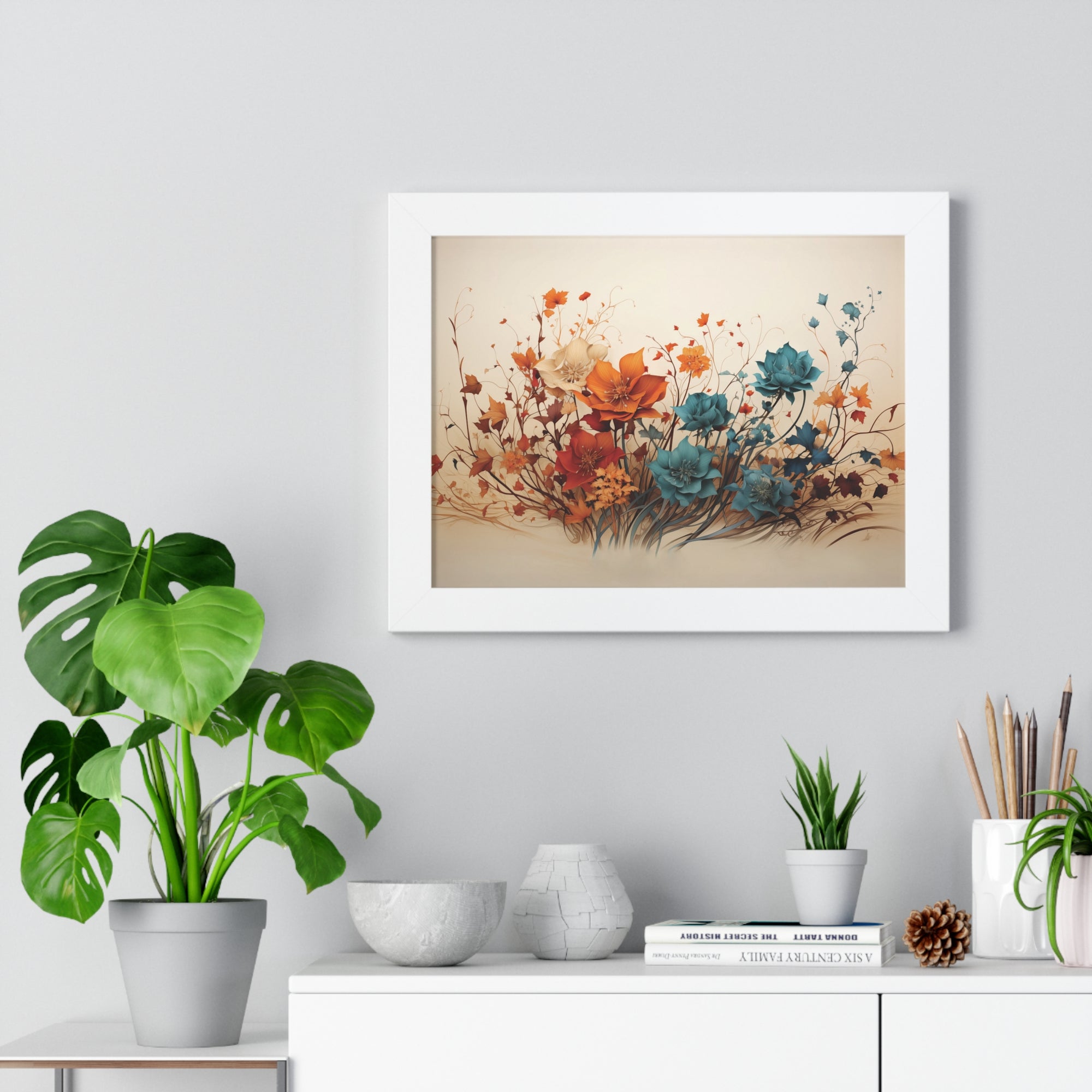 Amber Reverie Botanical Wall Art in Burnt Teal & Marigold