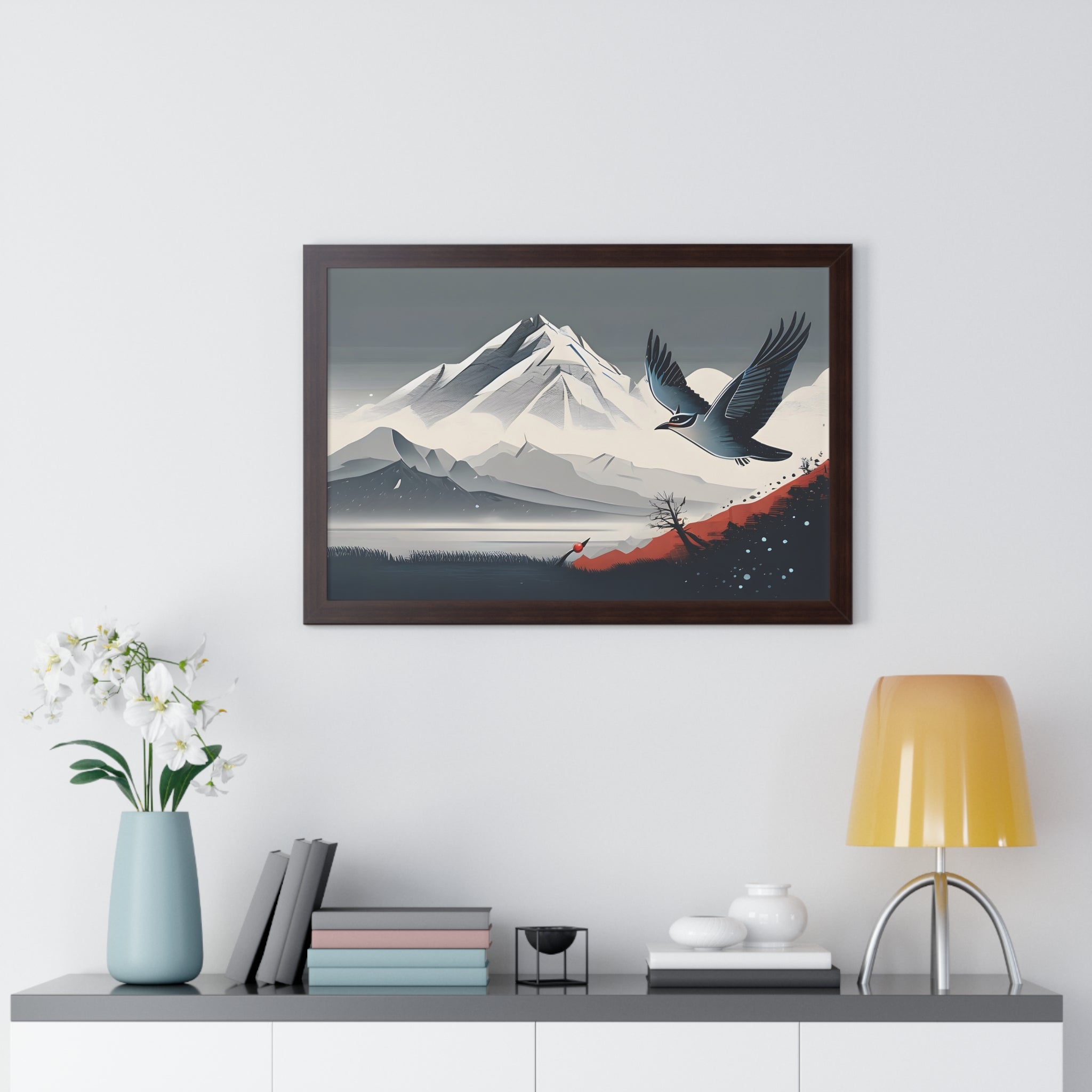 Solitary Tree🌲& Soaring Bird – Minimalist Nature Print