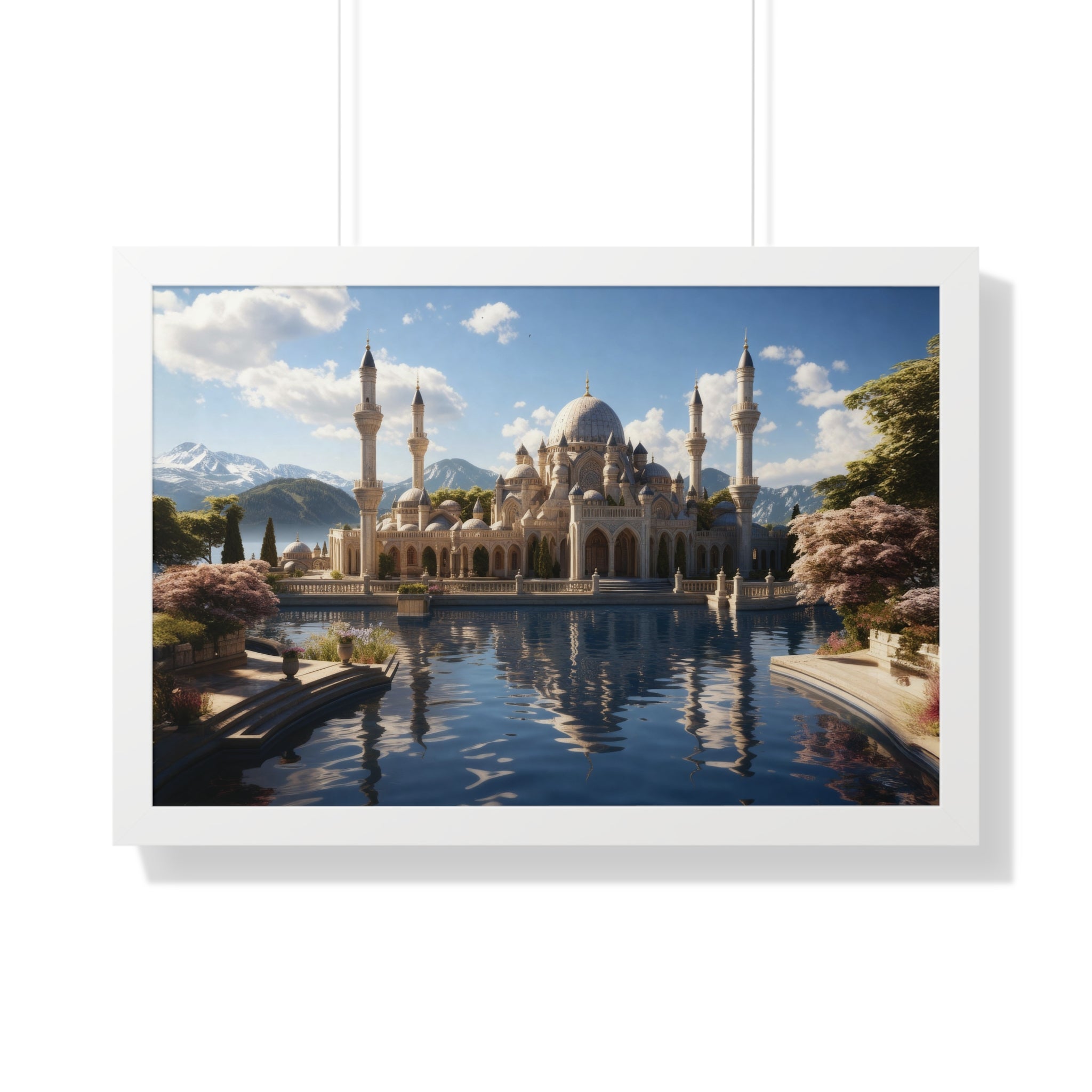 Mirrored Tranquility – Framed Mosque by the Lake Wall Art