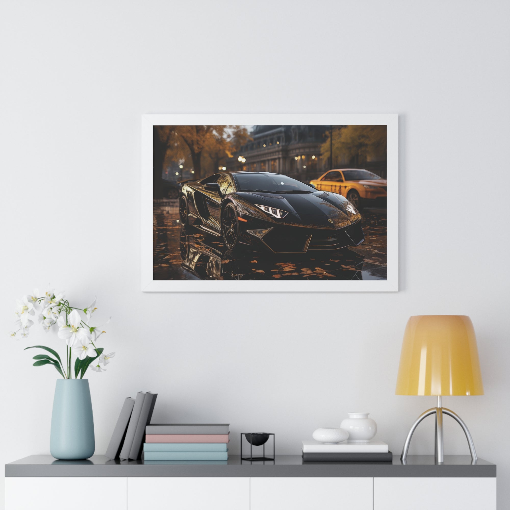 Wet Road Reflection Lamborghini Aventador Art