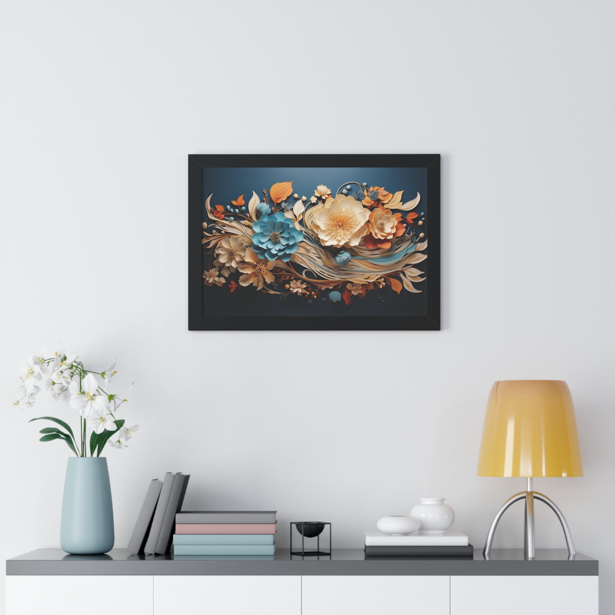 Midnight Bloom  Sculpted Paper Flower Wall Art in Sapphire & Saffron
