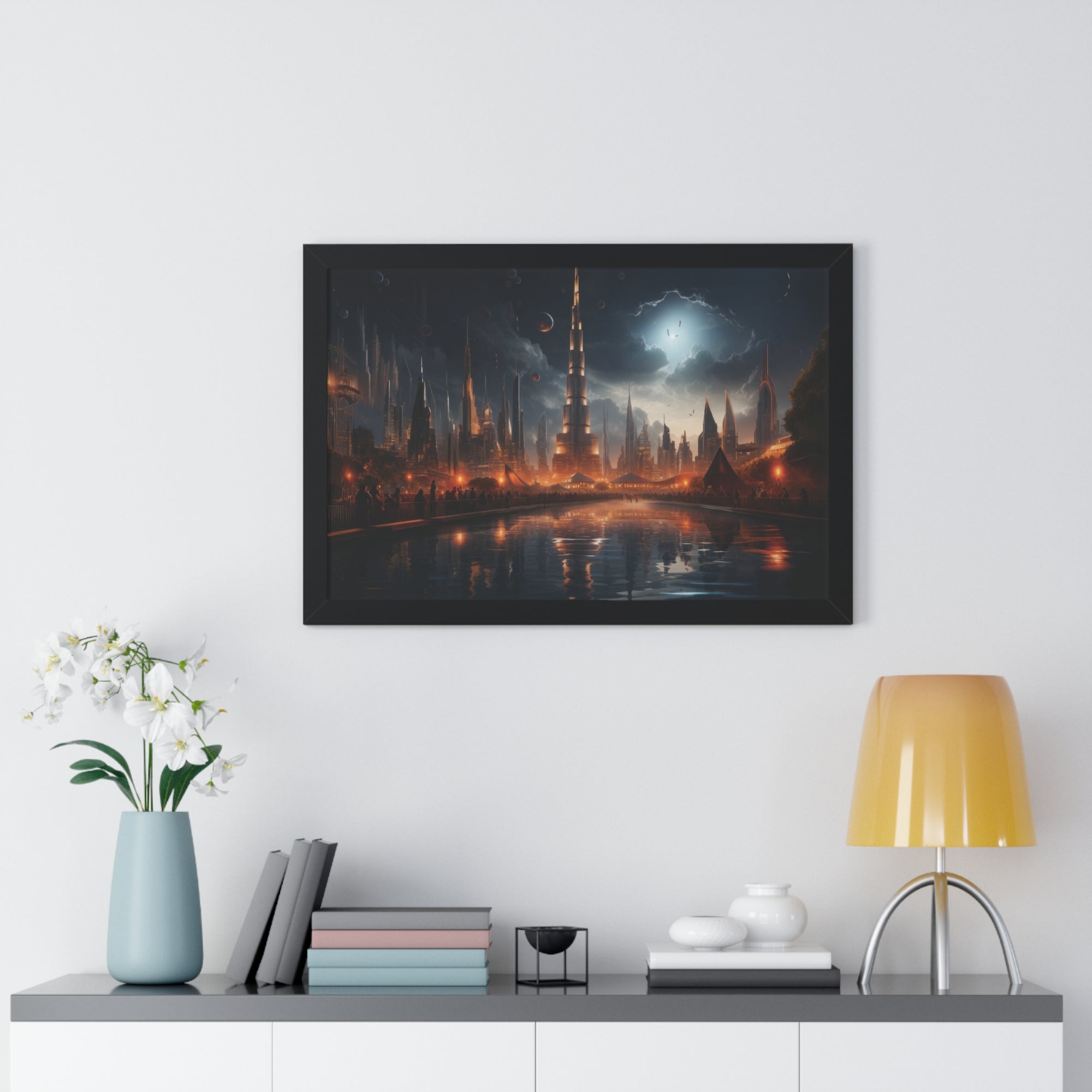 Futuristic Cityscape Night Scene – Sci-Fi Digital Art Print for Wall Decor