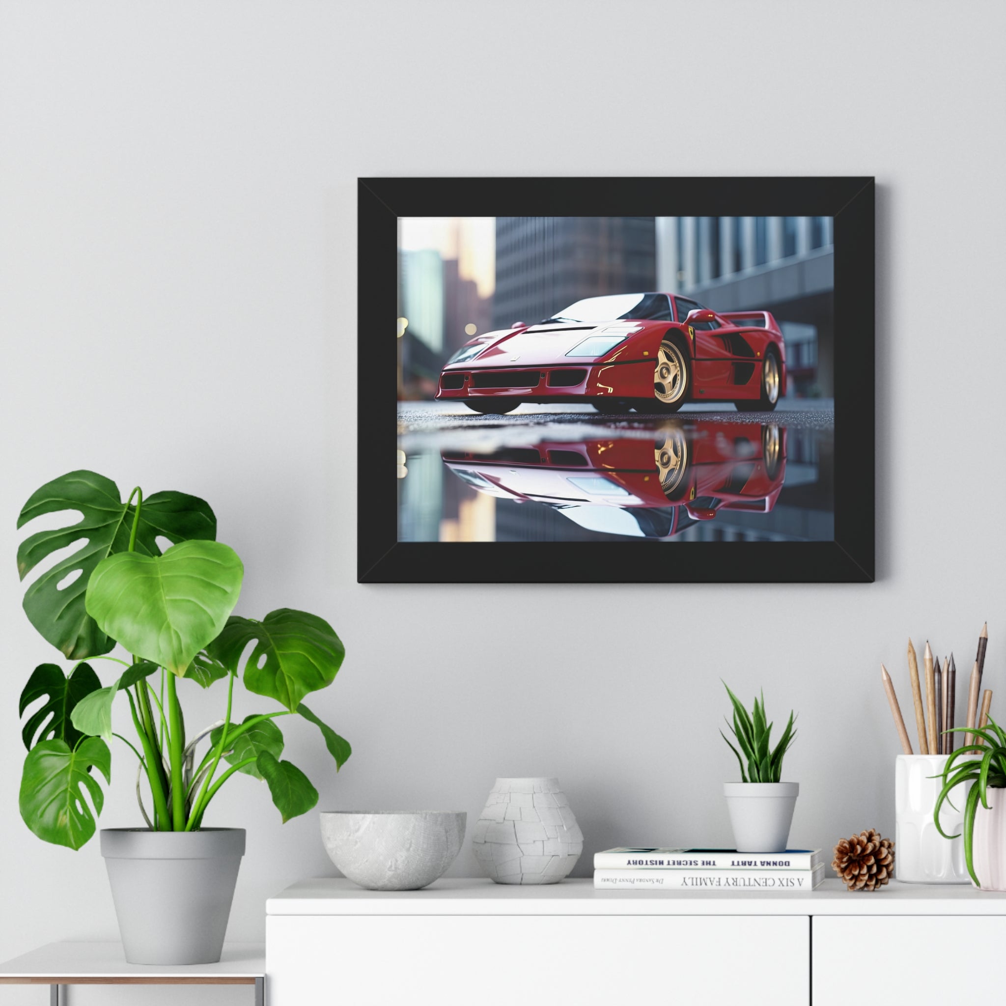 Framed Red Ferrari F50 – Sophisticated Wall Art for Enthusiasts