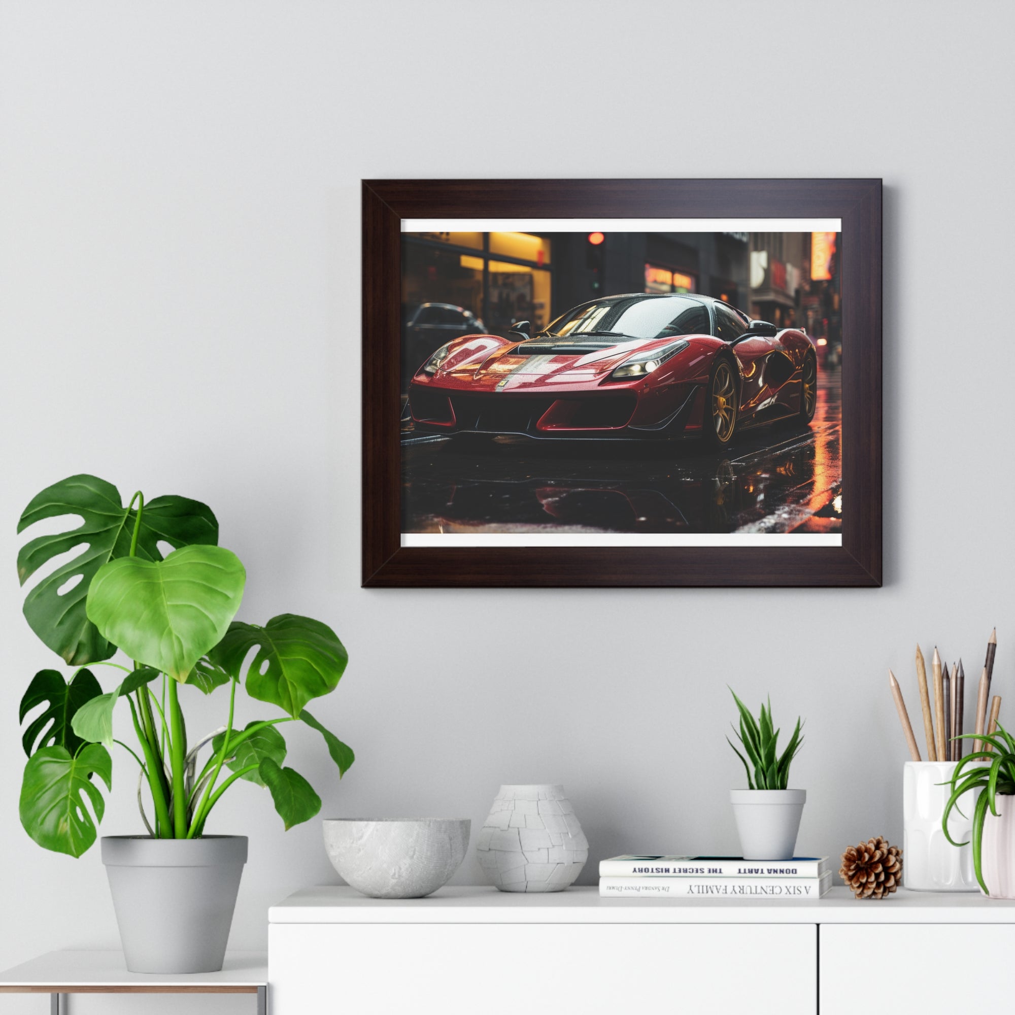 Framed Red Ferrari F50 Horizontal Poster – Supercar Wall Art for Car Enthusiasts