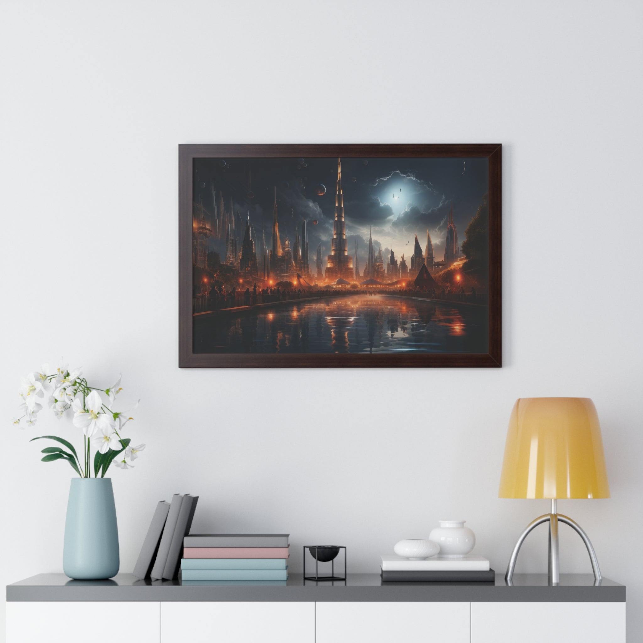 Futuristic Cityscape Night Scene – Sci-Fi Digital Art Print for Wall Decor