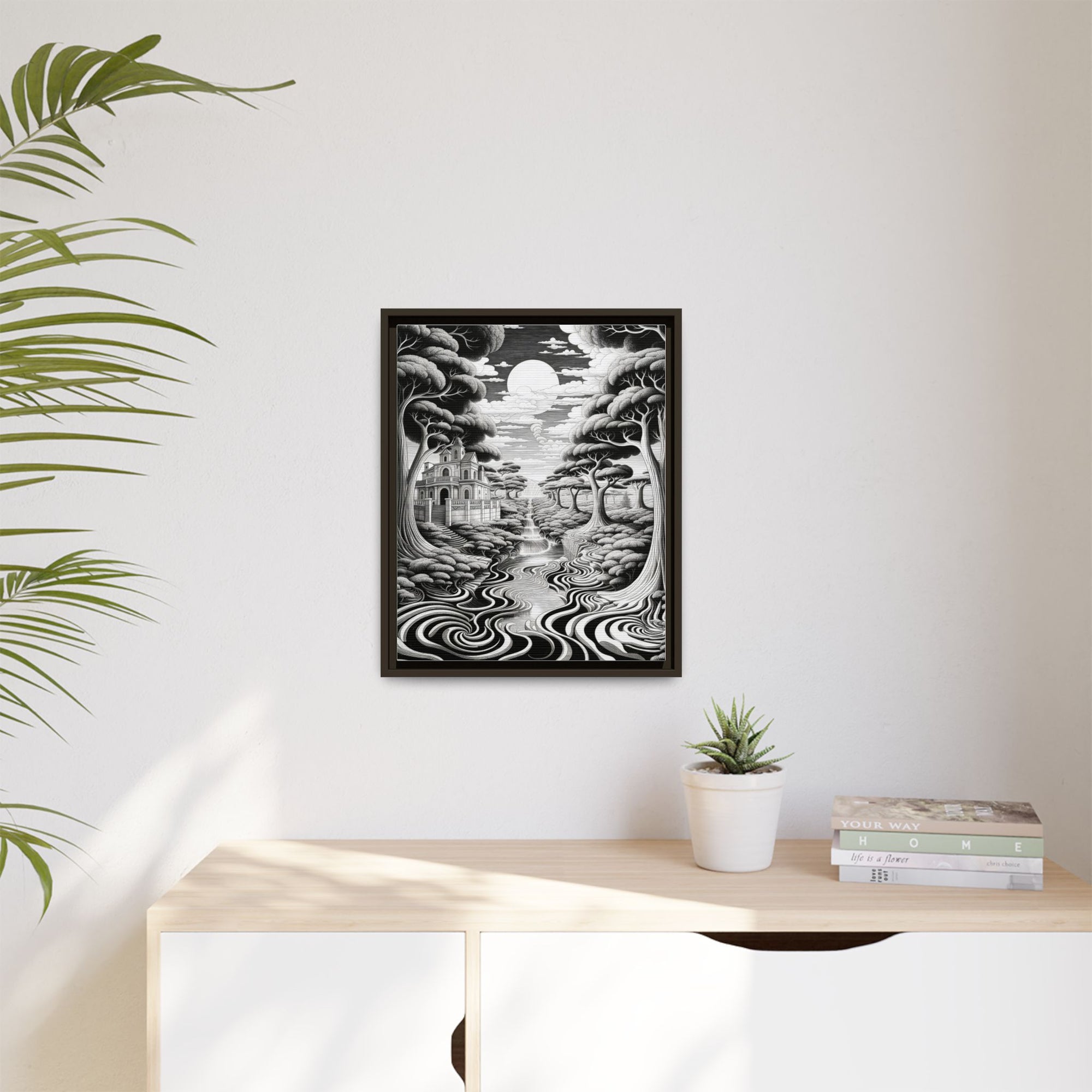 Enchanted River & Mansion Scene Luxury Landscape Wall Art