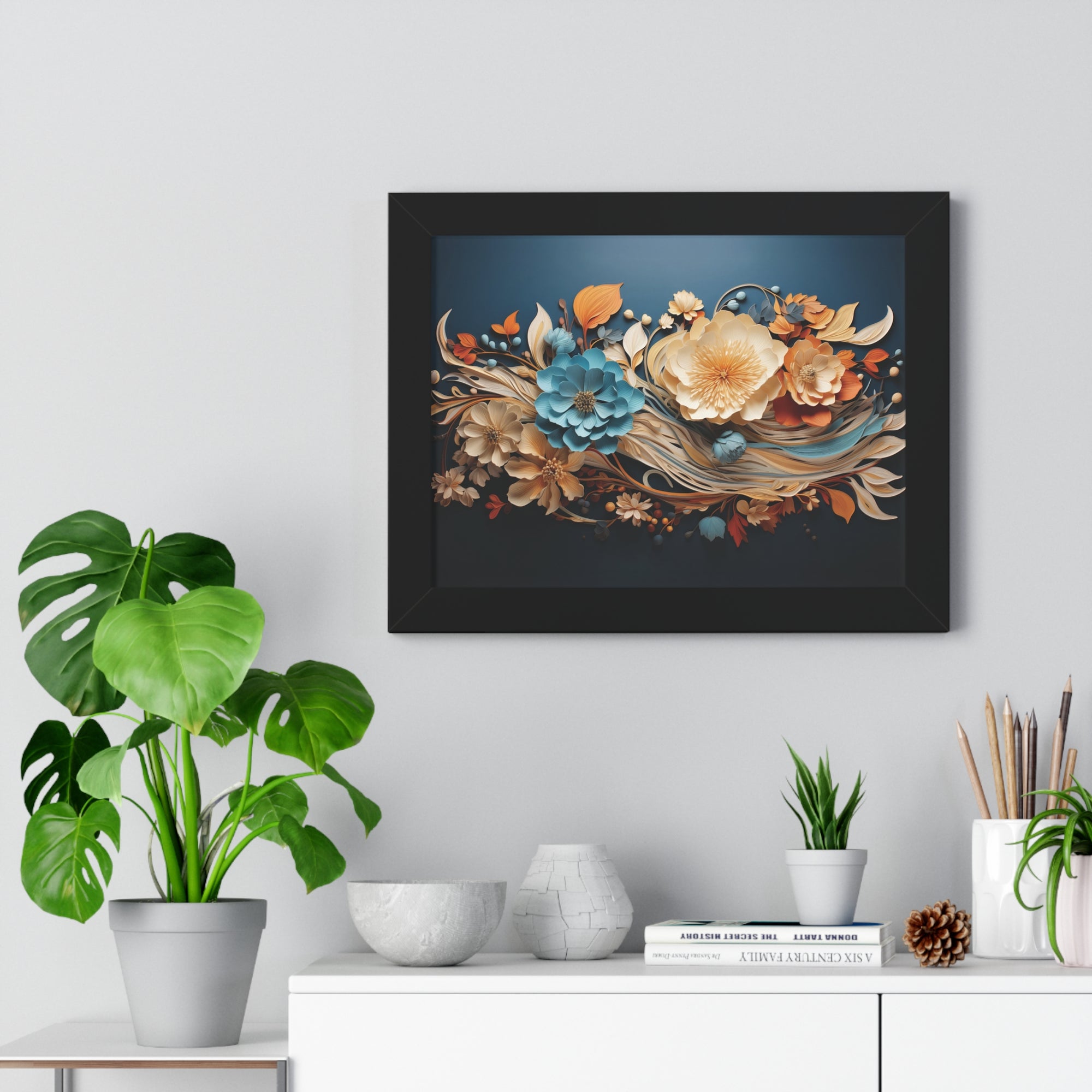 Midnight Bloom  Sculpted Paper Flower Wall Art in Sapphire & Saffron