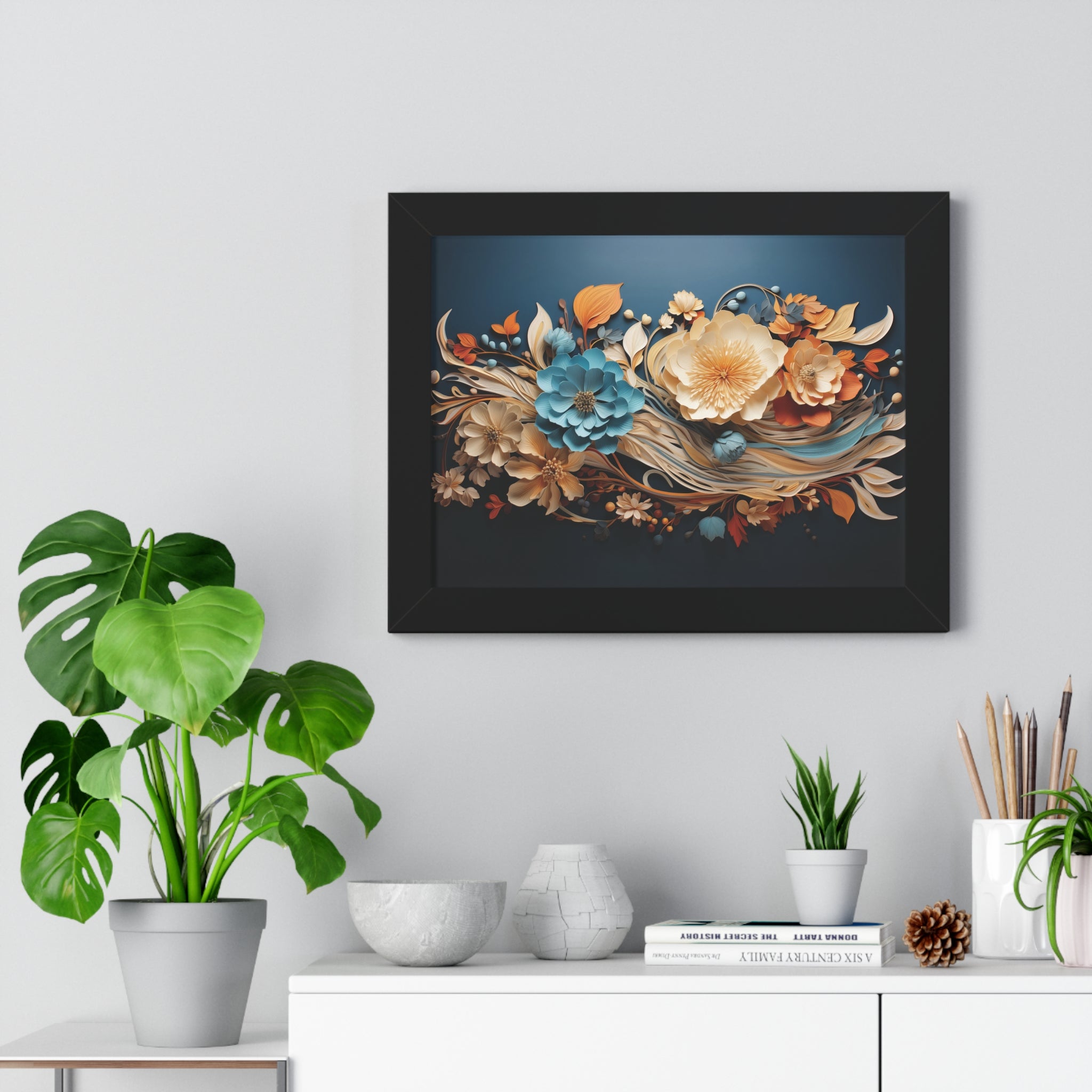 Midnight Bloom  Sculpted Paper Flower Wall Art in Sapphire & Saffron