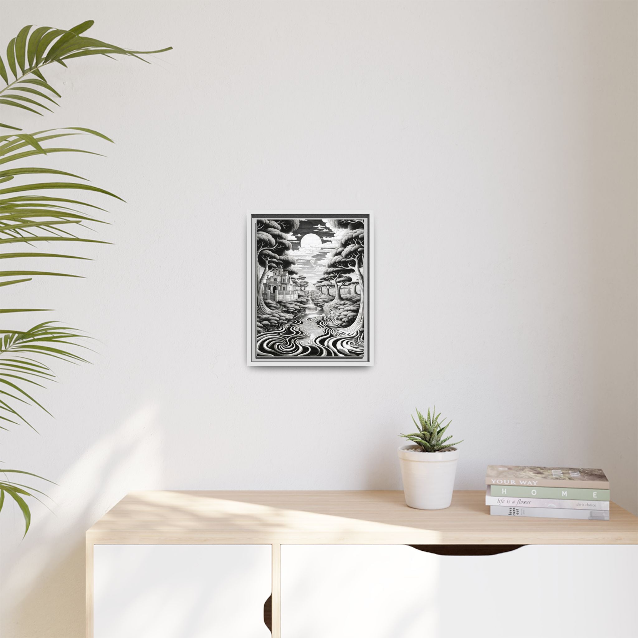 Enchanted River & Mansion Scene Luxury Landscape Wall Art