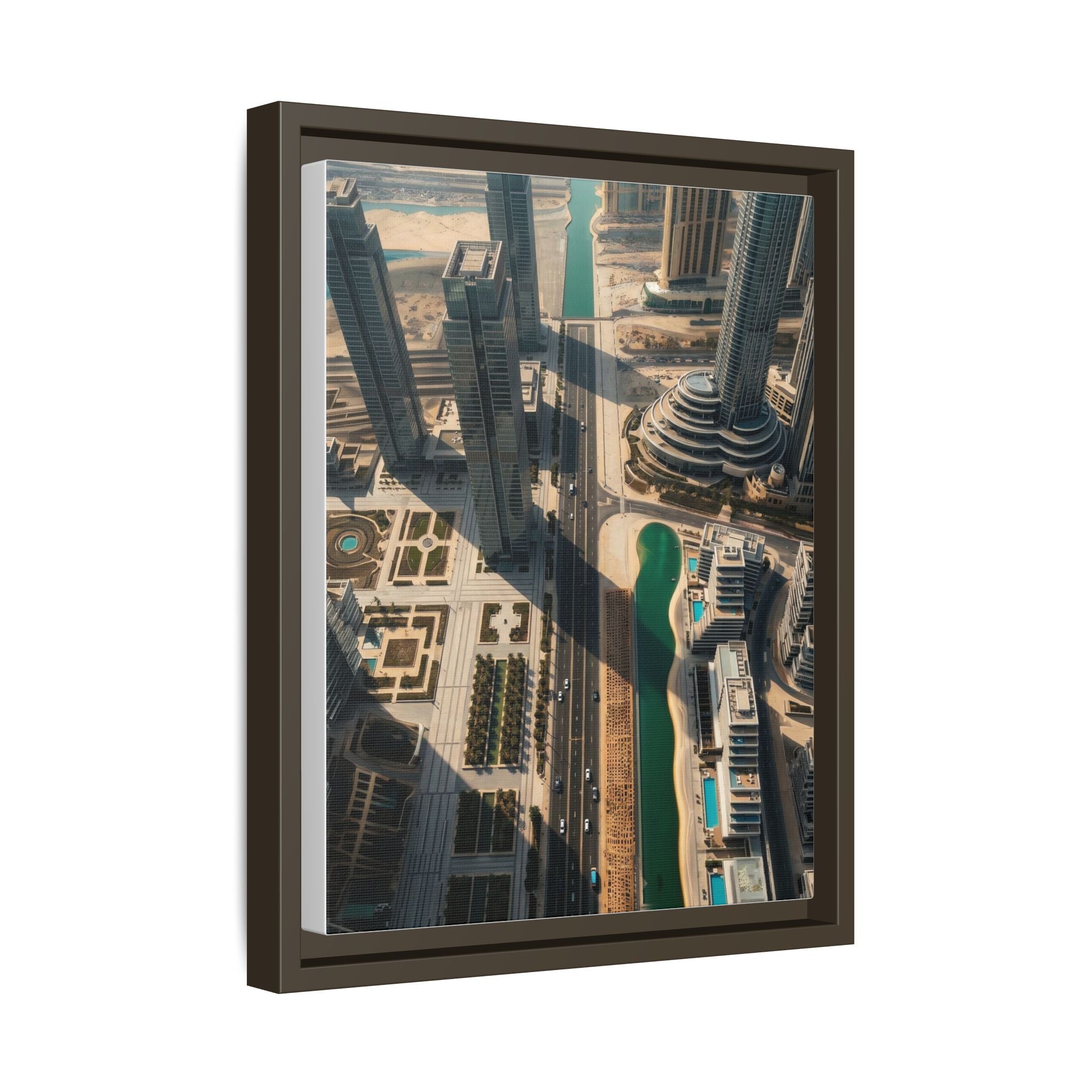 Framed Aerial View of Dubai – High-Resolution Cityscape Wall Art
