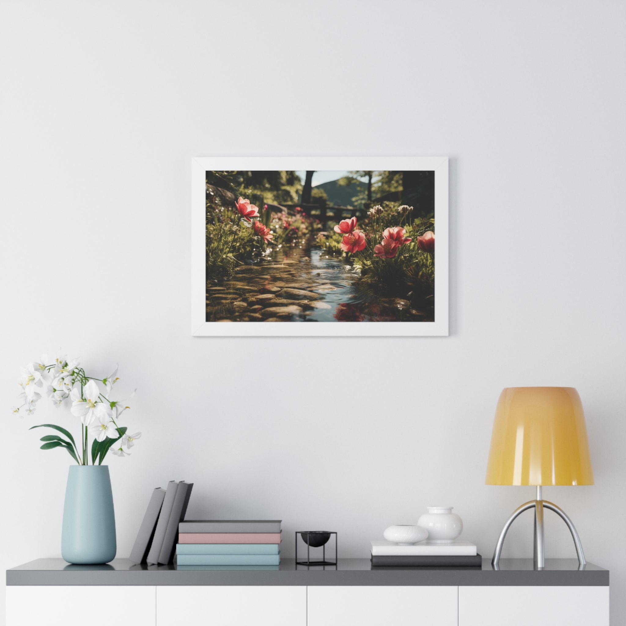 Whispers of Water – Floral Garden Landscape Print