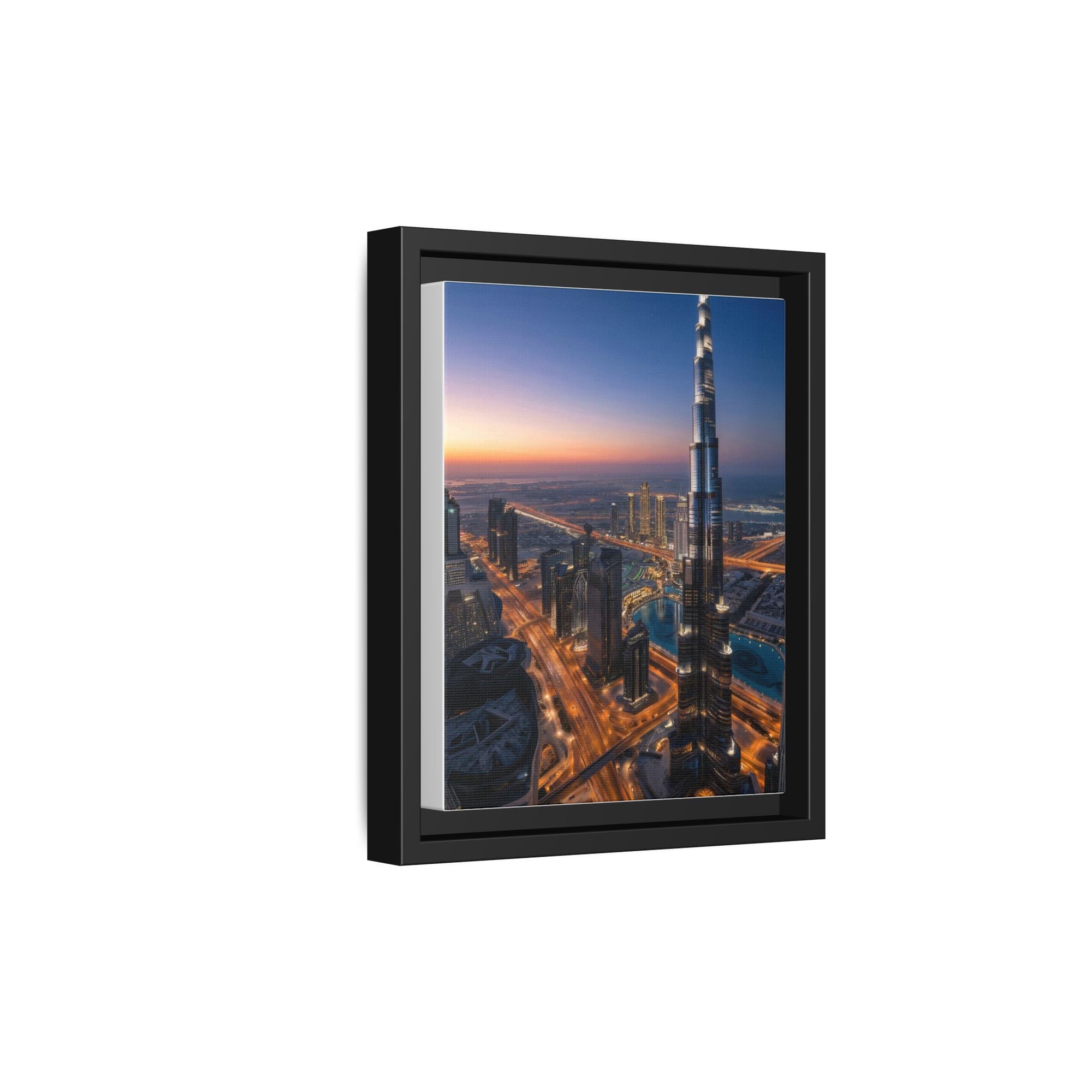 Framed Dubai Skyline at Dusk – Stunning Cityscape Wall Art