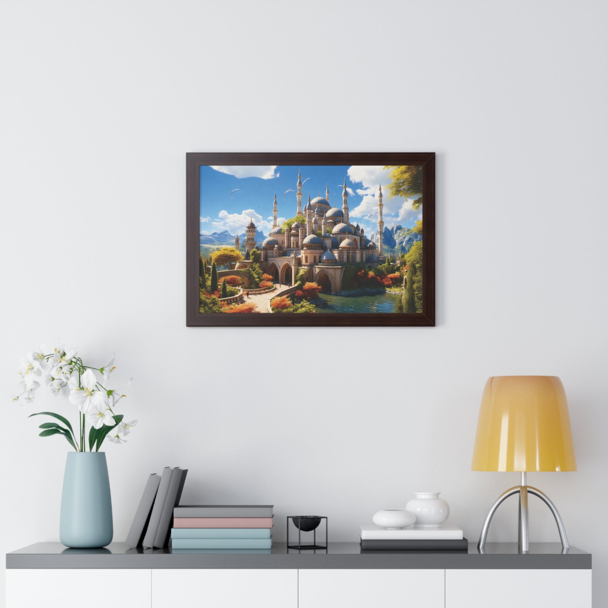 Majestic Mirage – Fantasy Ottoman Castle Reflections Framed Wall Art