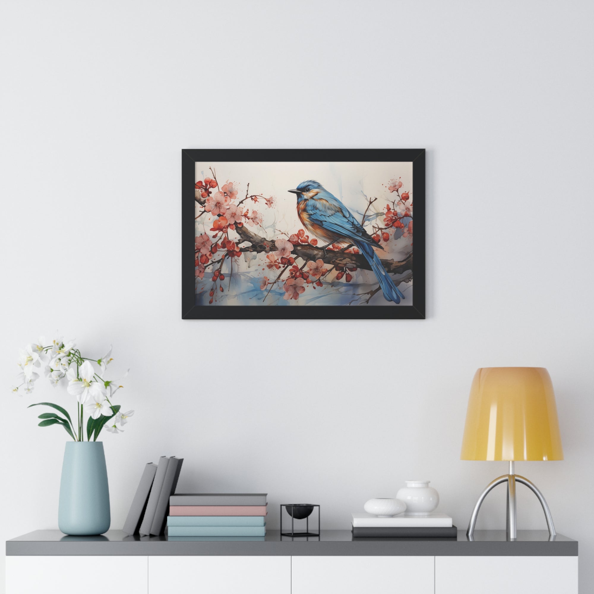 Cerulean Spring Bluebird & Cherry Blossom Wall Art