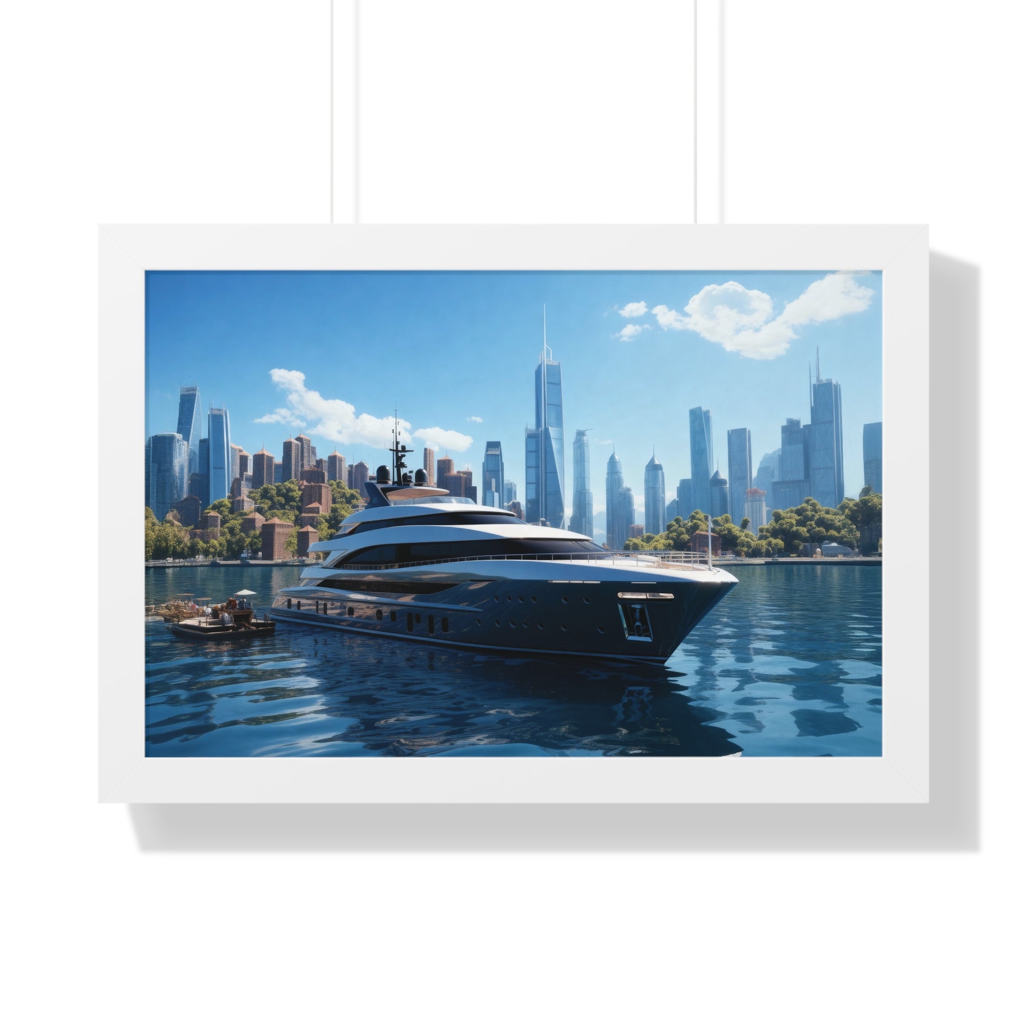 Luxury Waterfront Serenity – Framed Yacht & Skyline Wall Decor