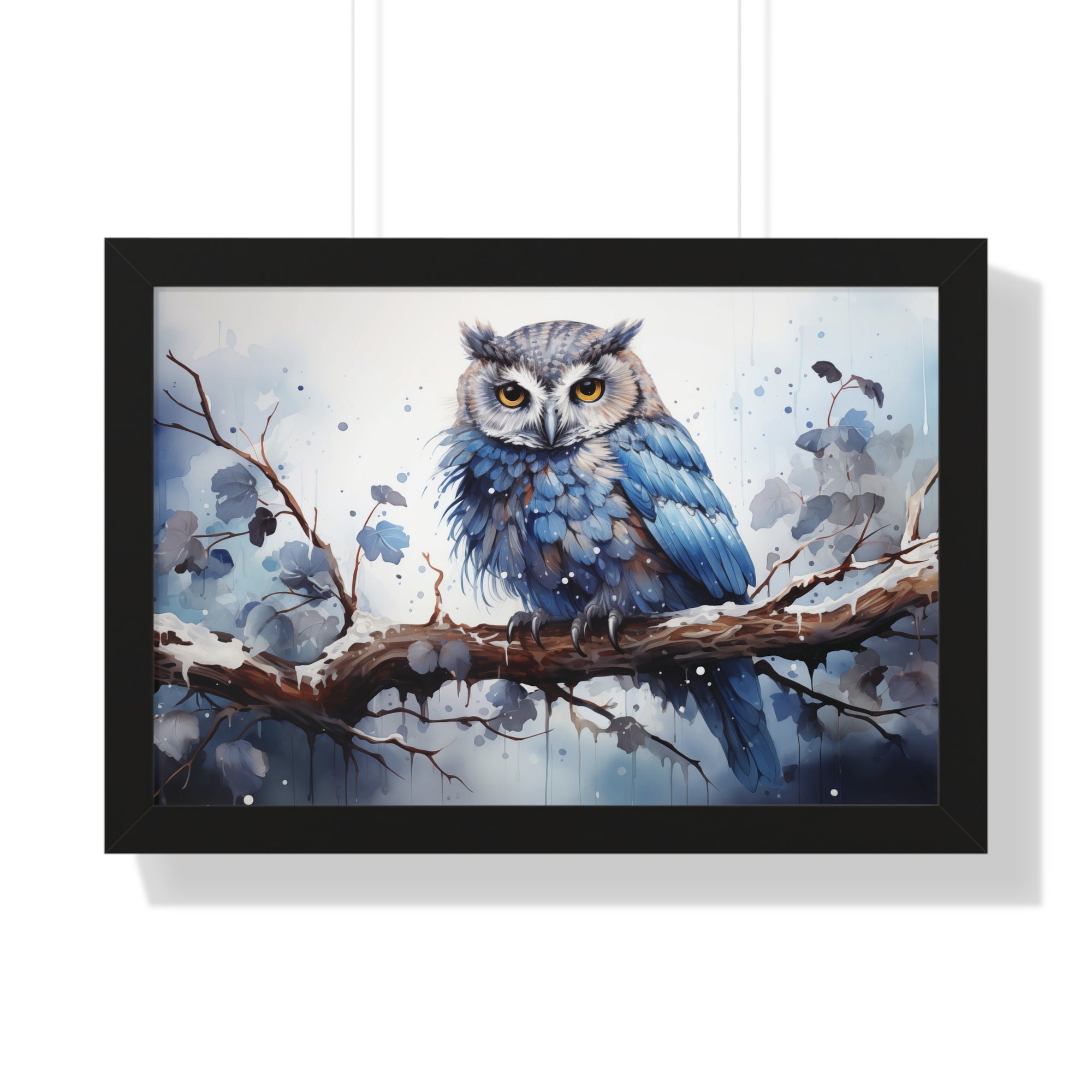 Winter❄️Watcher — Blue Owl Watercolor Print on Snowy Perch