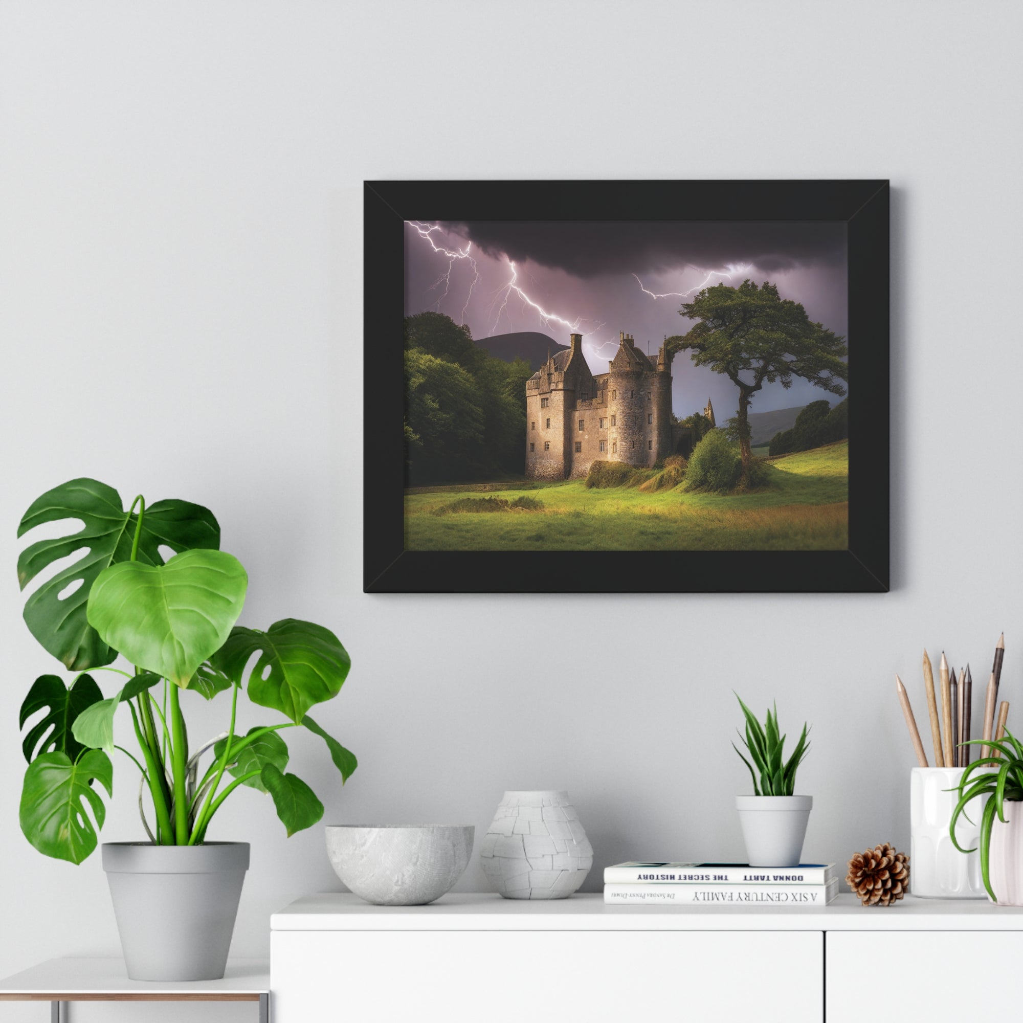 Mystic Castle Lightning Storm Wall Art – Dramatic Gothic Landscape Print