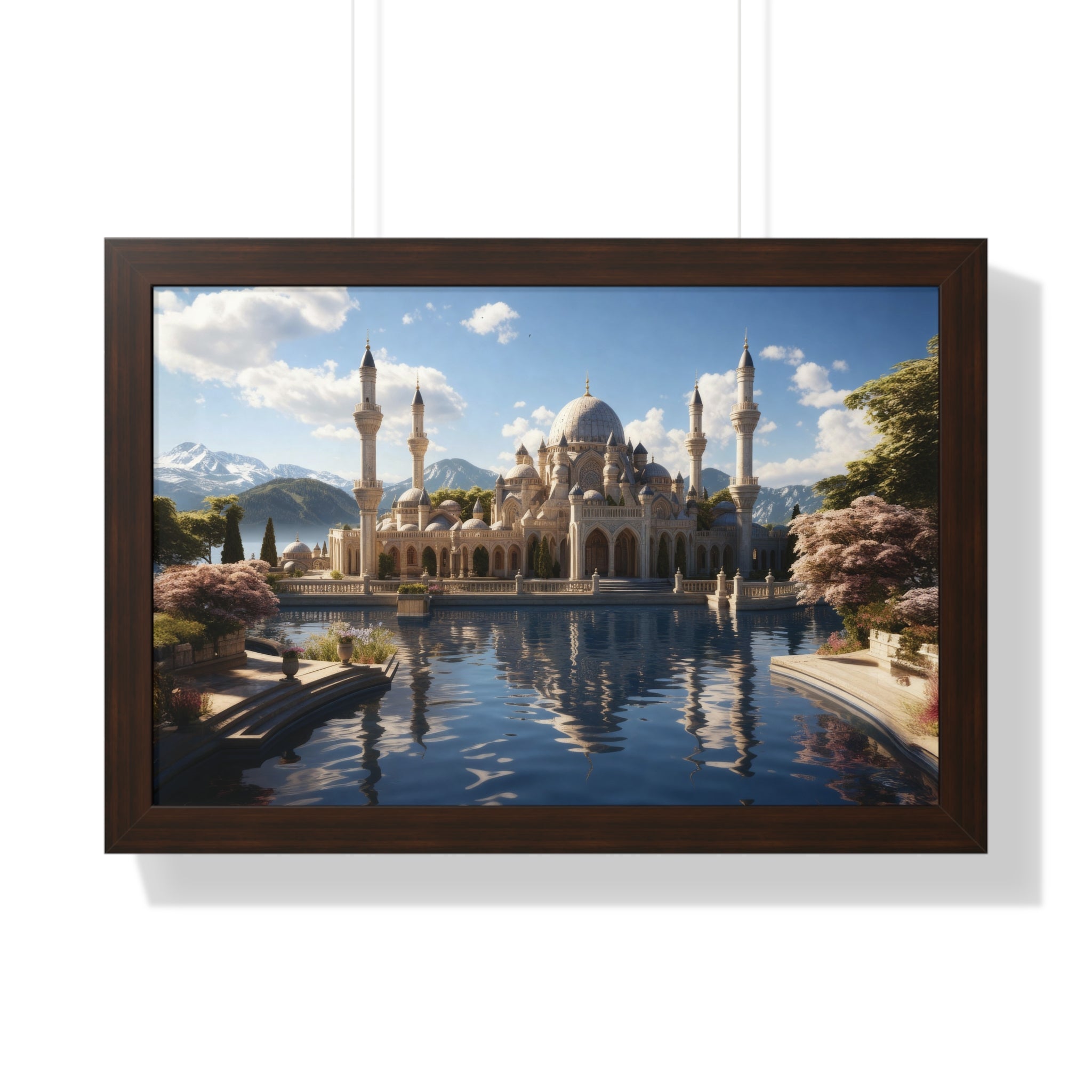 Mirrored Tranquility – Framed Mosque by the Lake Wall Art
