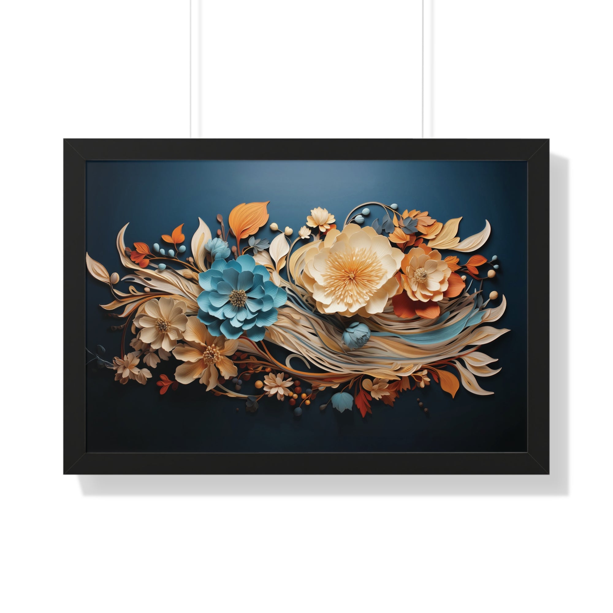 Midnight Bloom  Sculpted Paper Flower Wall Art in Sapphire & Saffron