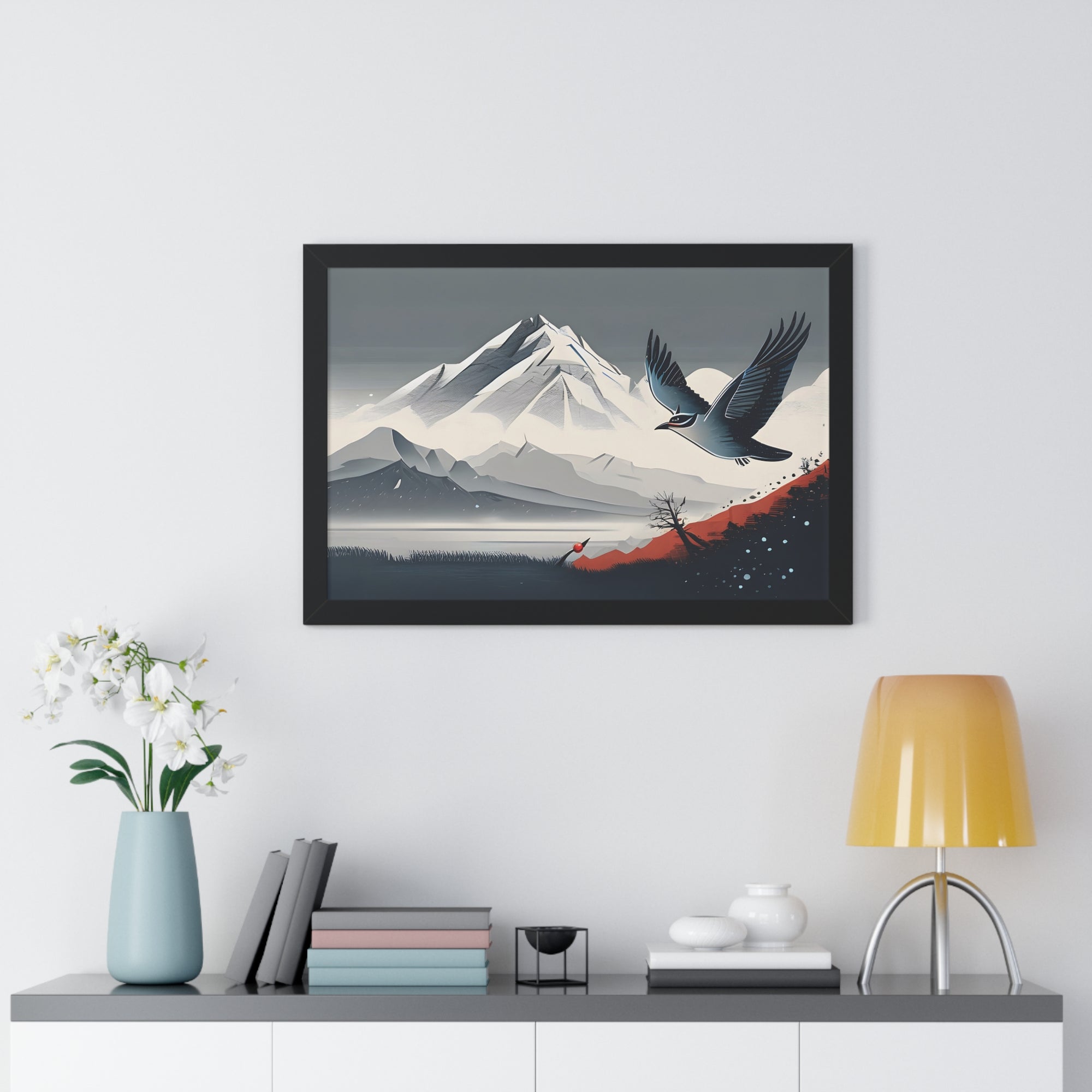 Solitary Tree🌲& Soaring Bird – Minimalist Nature Print