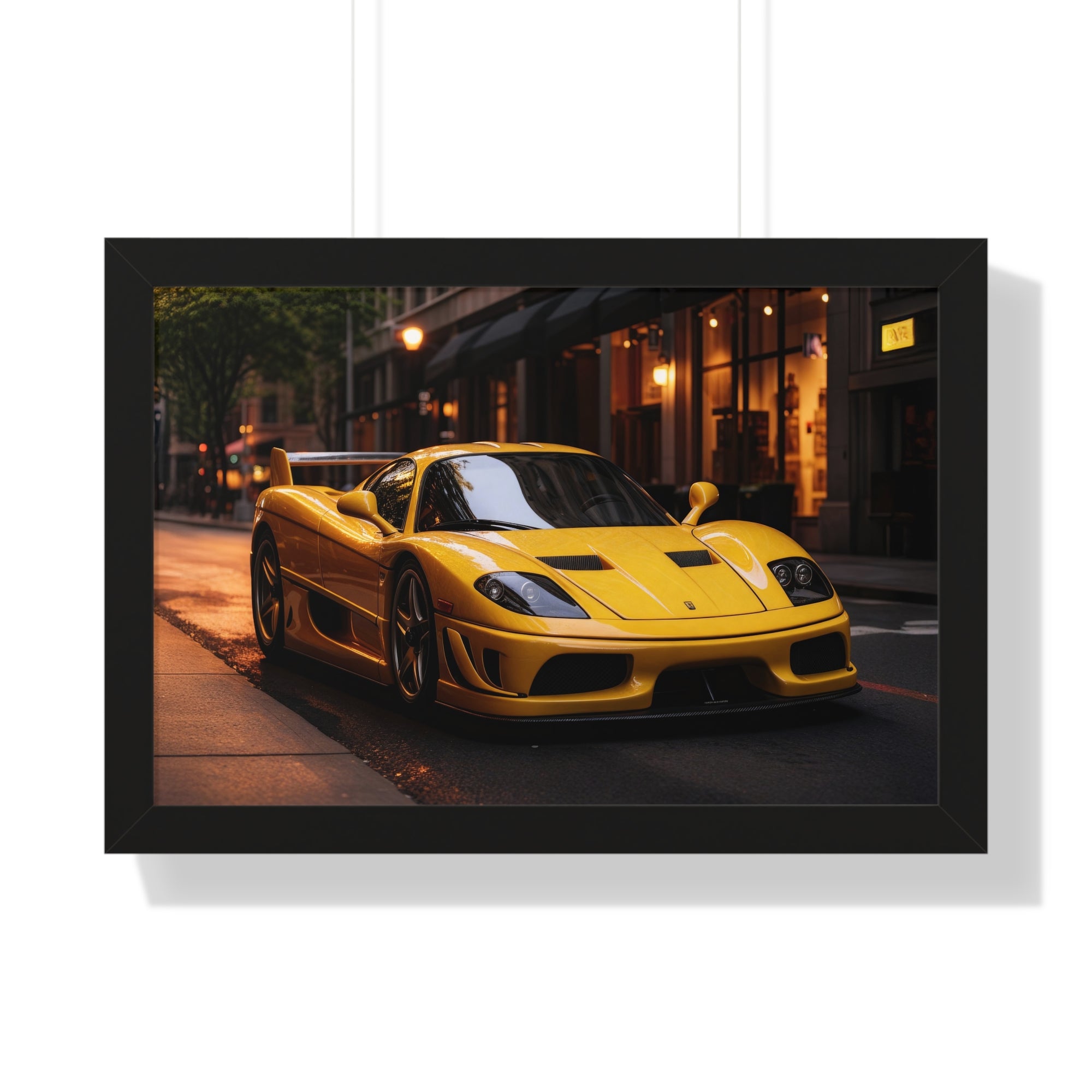 Framed Supercar Poster – Yellow Ferrari F50 in Manhattan