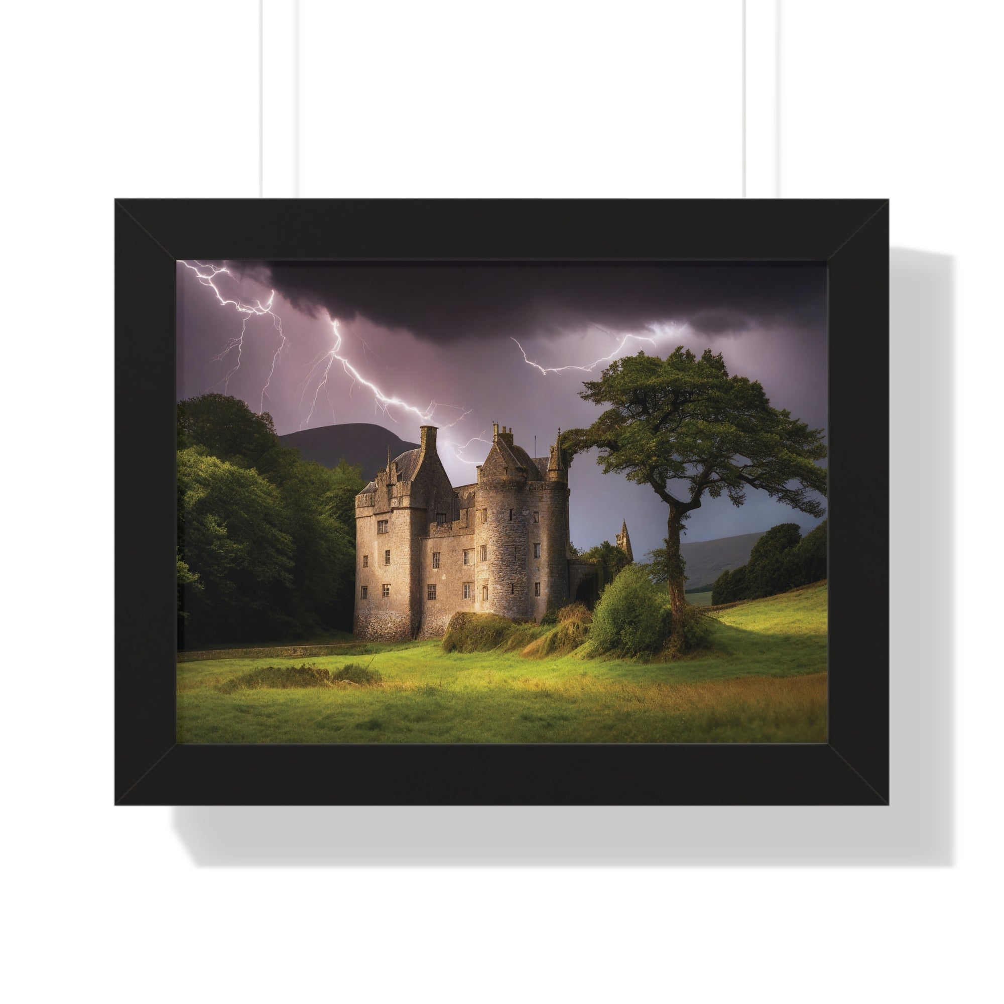 Mystic Castle Lightning Storm Wall Art – Dramatic Gothic Landscape Print
