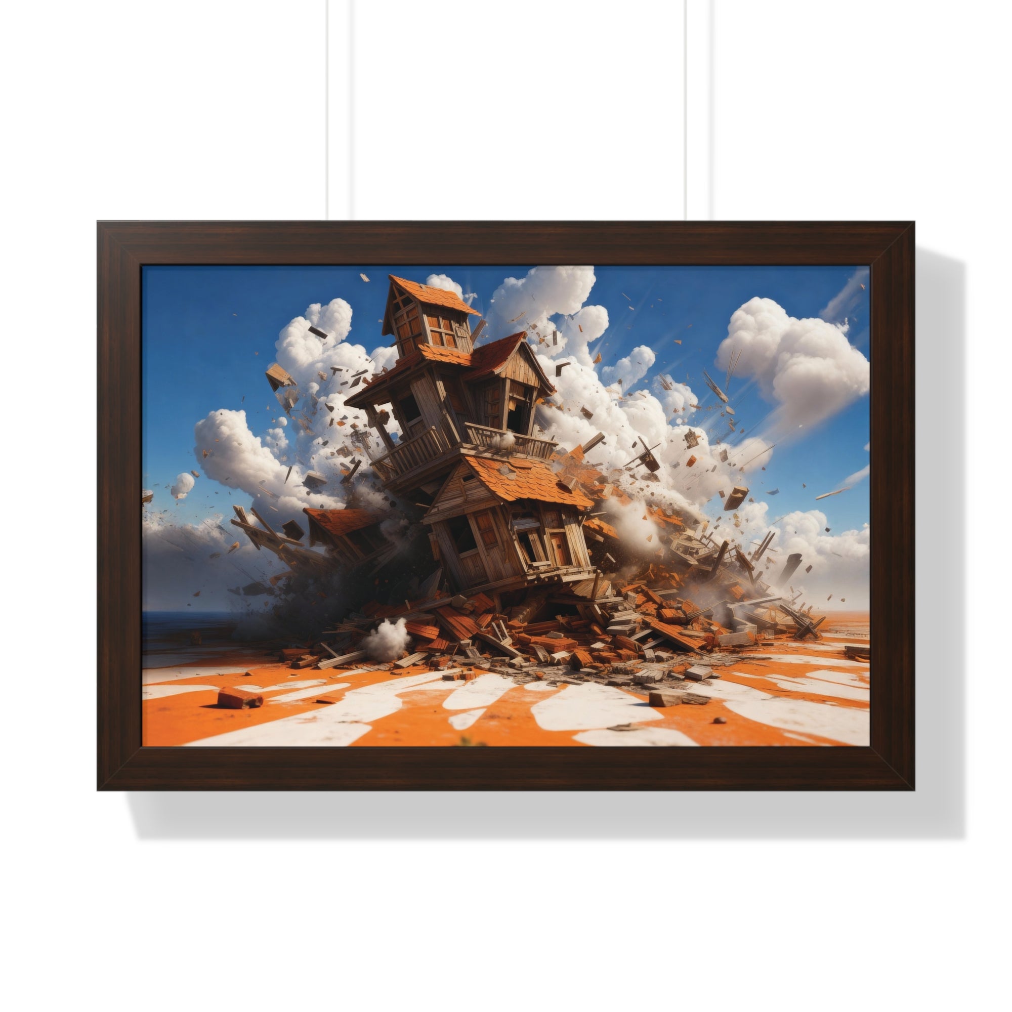 Shattered Ascent – Explosive Surreal House Wall Art