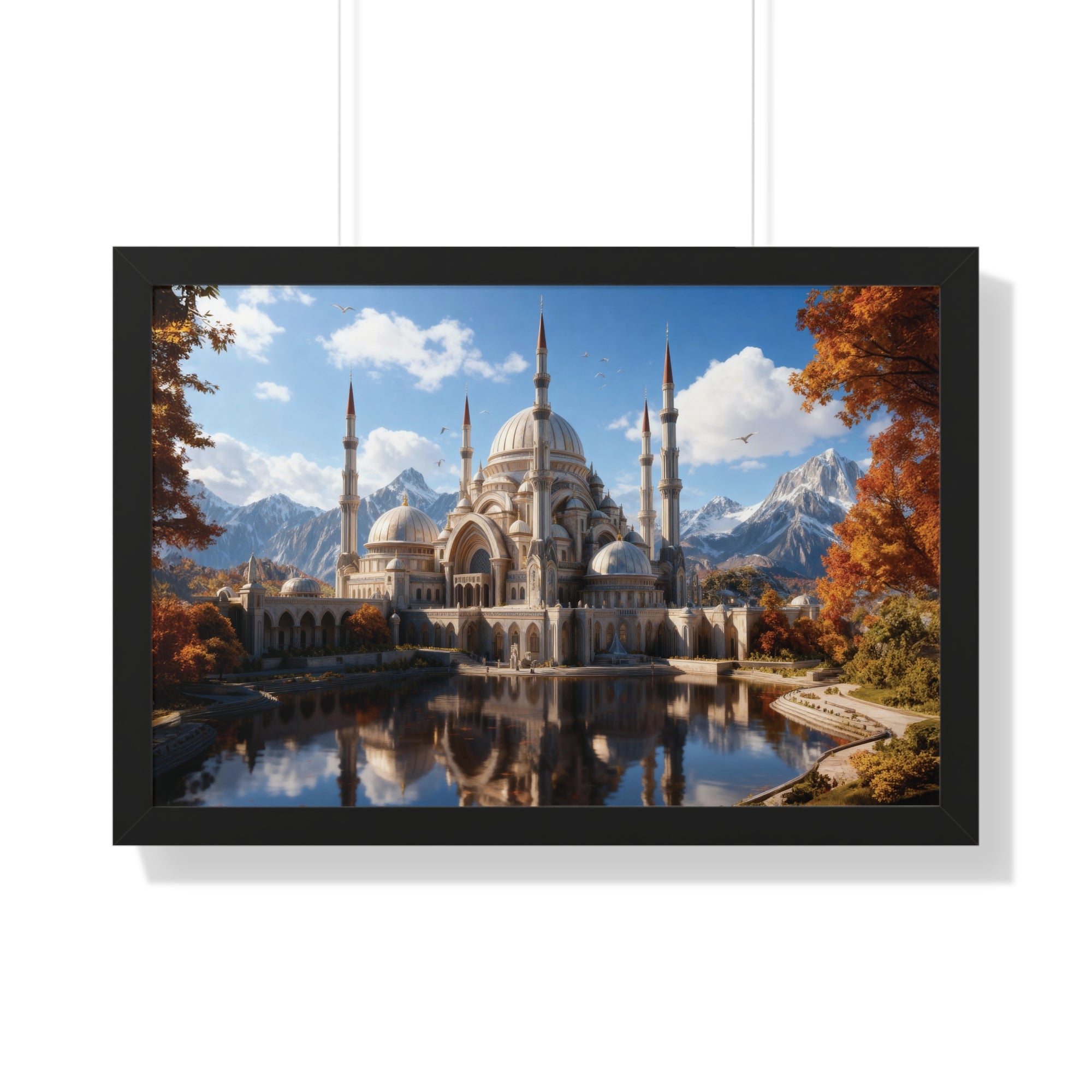 Echoes of Elevation – Majestic Mosque Reflections Framed Wall Art