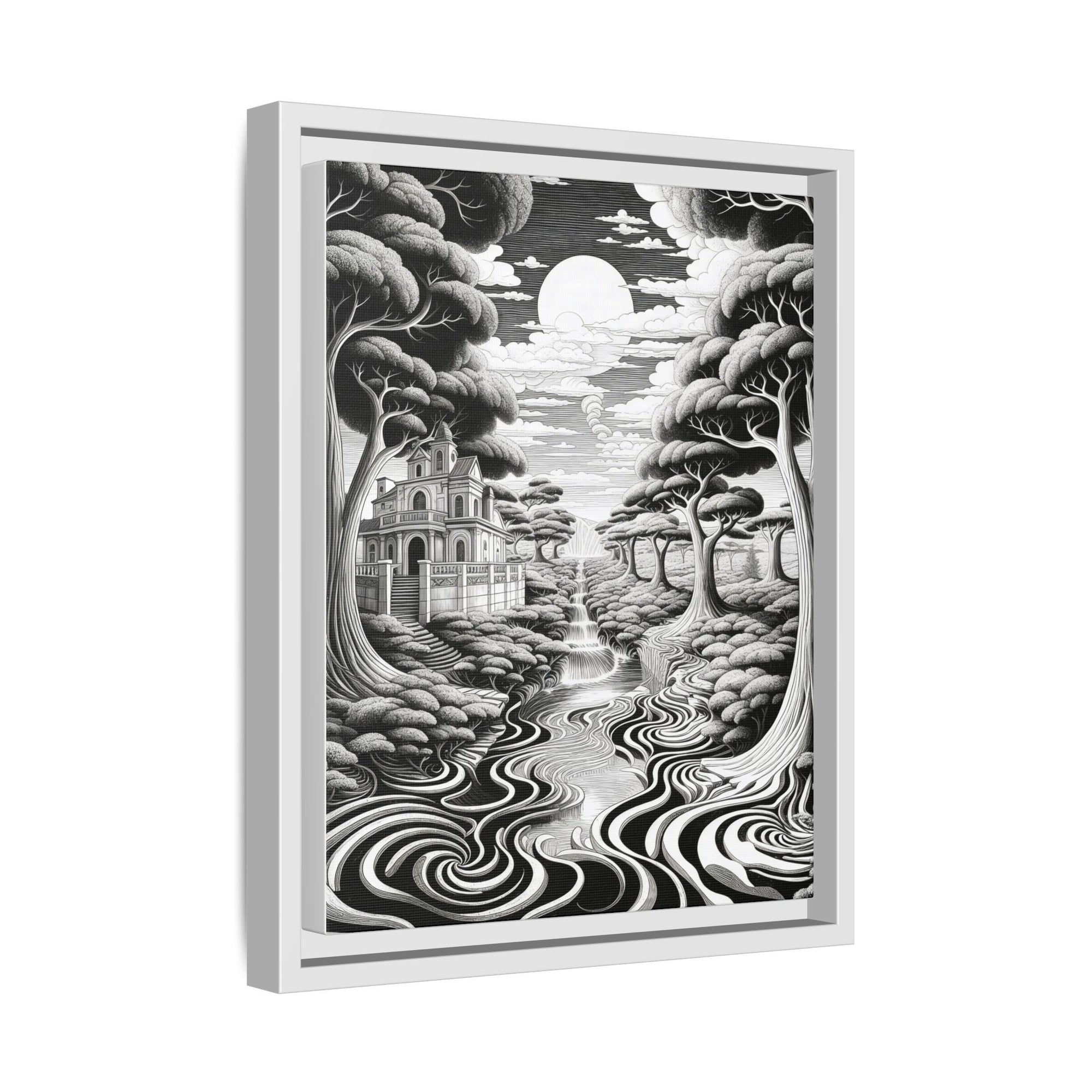 Enchanted River & Mansion Scene Luxury Landscape Wall Art