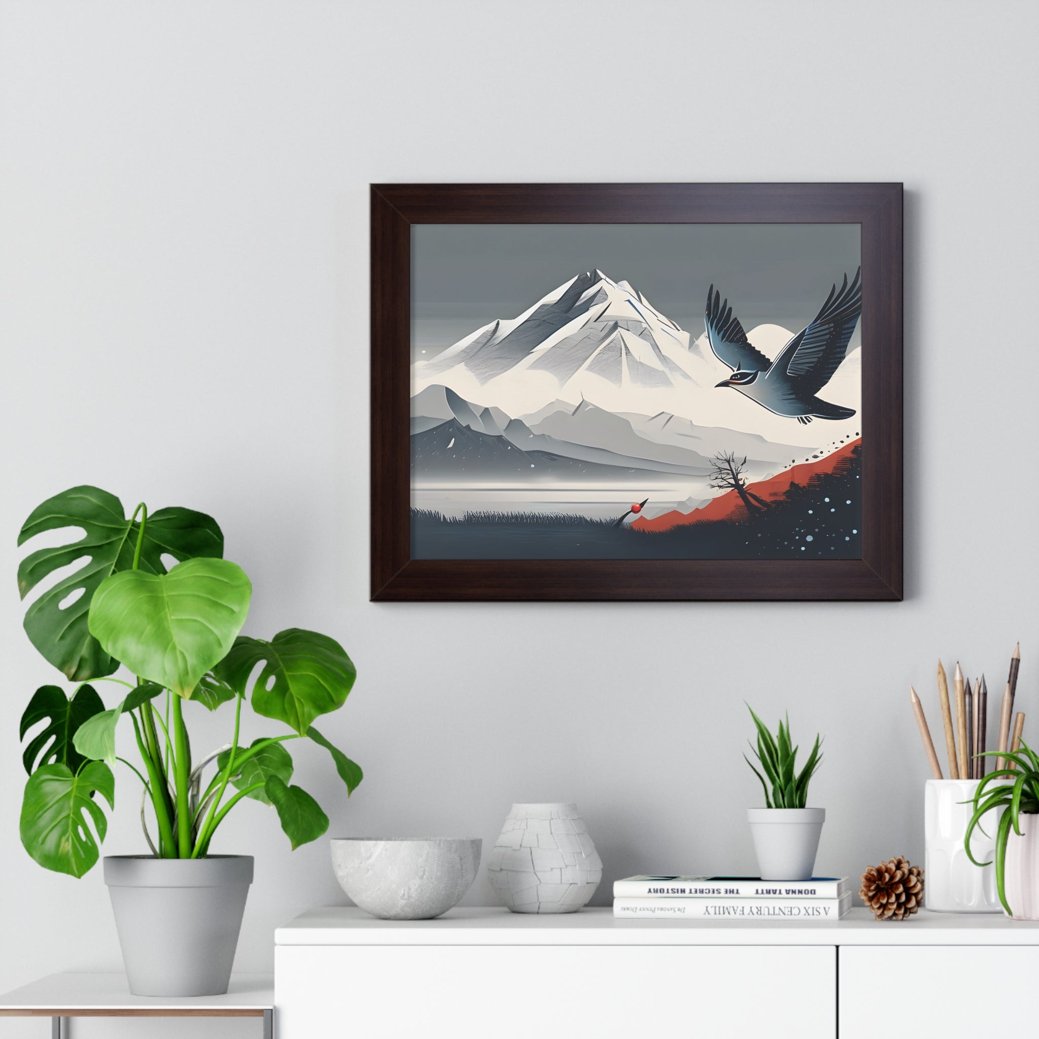 Solitary Tree🌲& Soaring Bird – Minimalist Nature Print