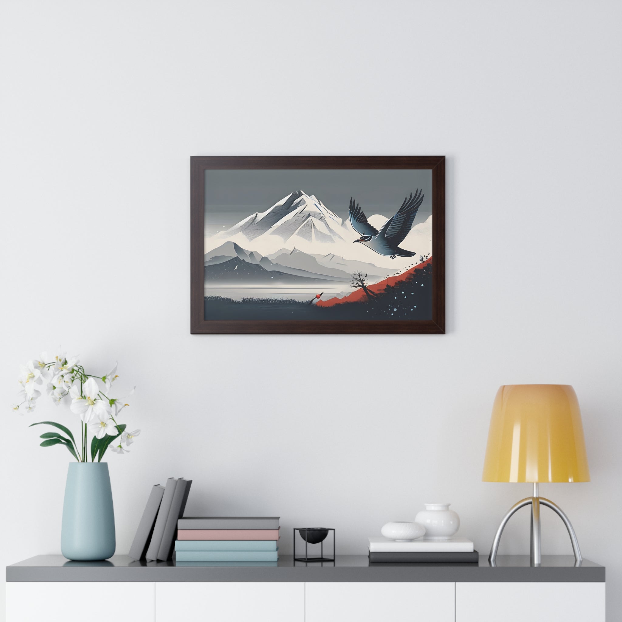 Solitary Tree🌲& Soaring Bird – Minimalist Nature Print