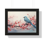 Blue Jay in Bloom  Botanical Wall Art with Cherry Blossoms