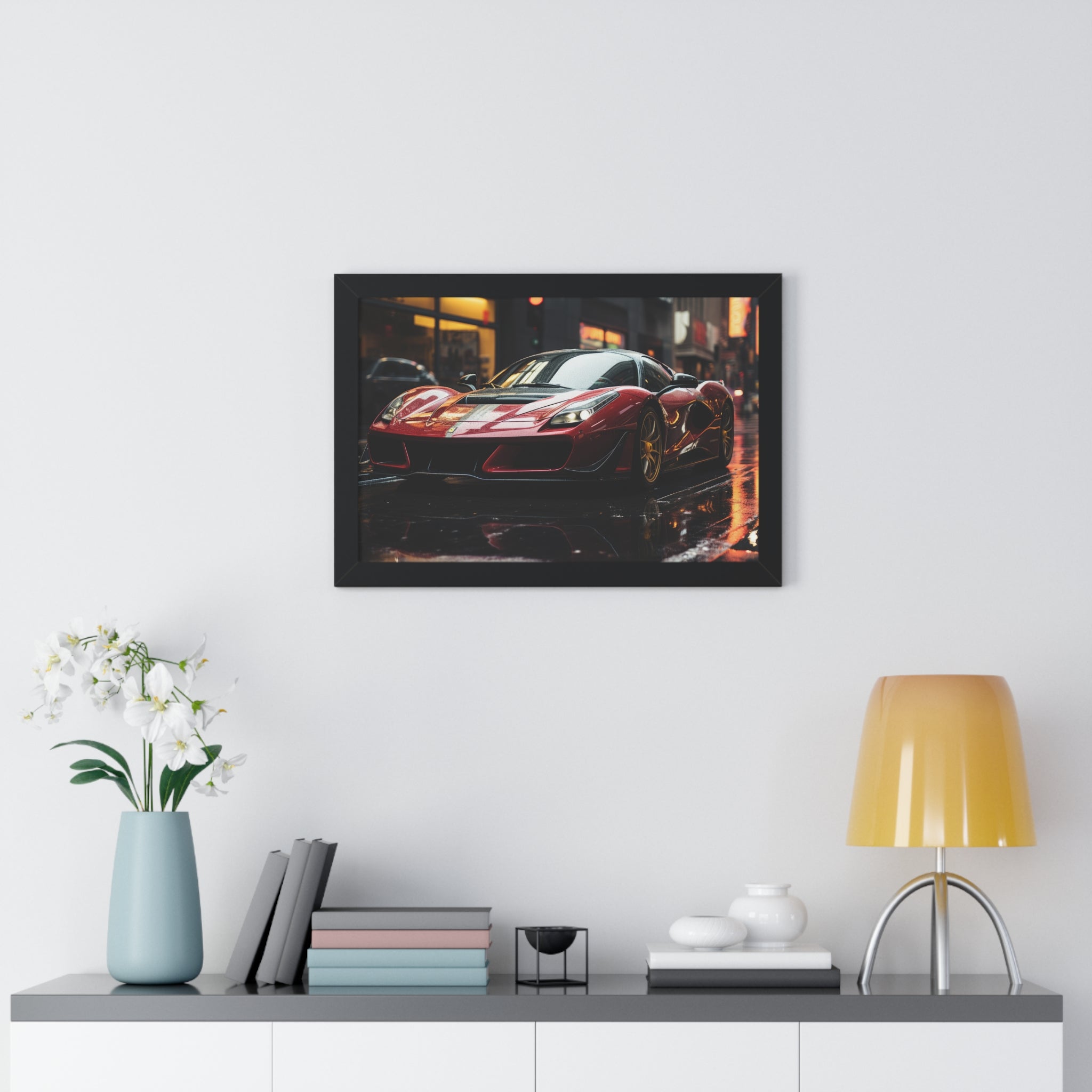 Framed Red Ferrari F50 Horizontal Poster – Supercar Wall Art for Car Enthusiasts