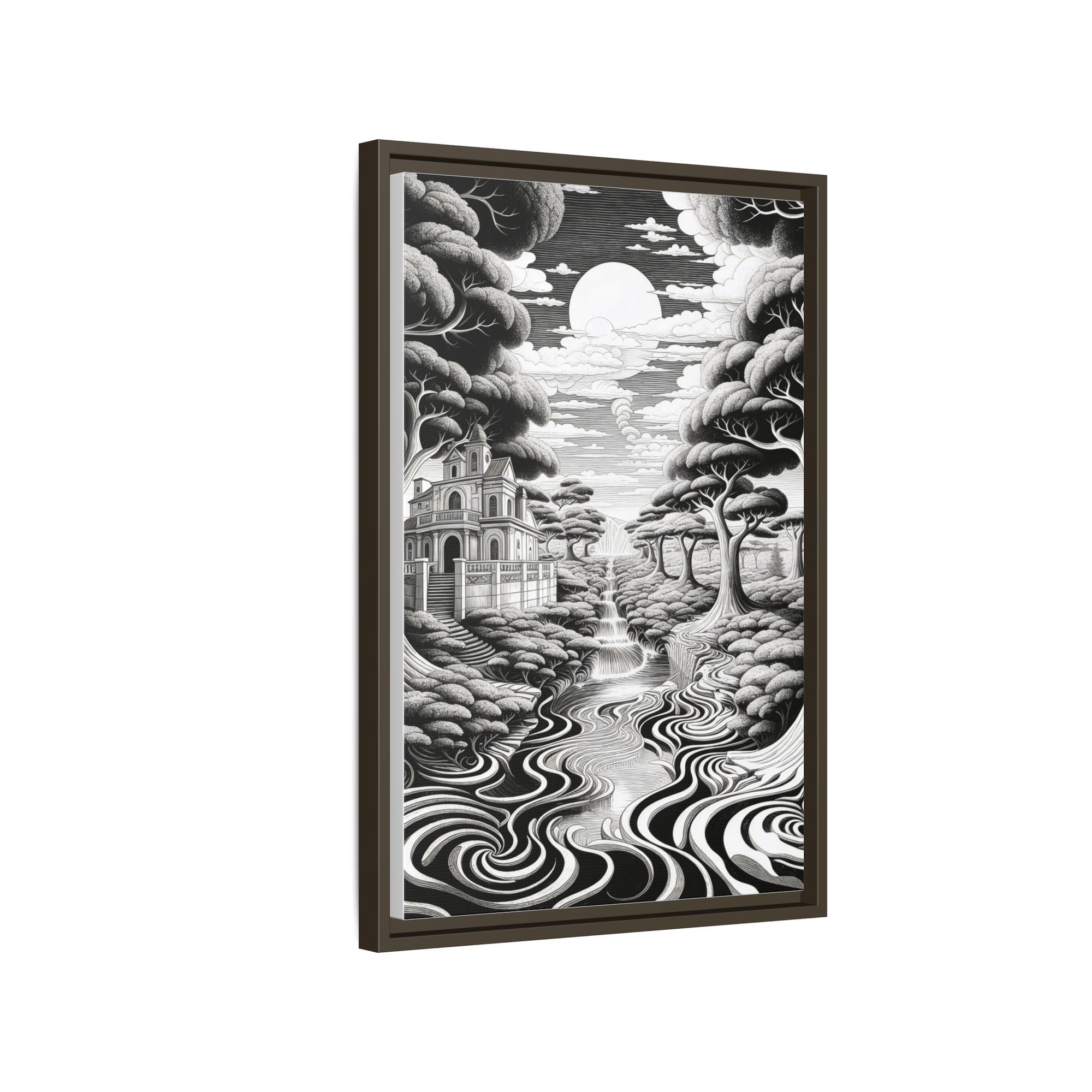 Enchanted River & Mansion Scene Luxury Landscape Wall Art