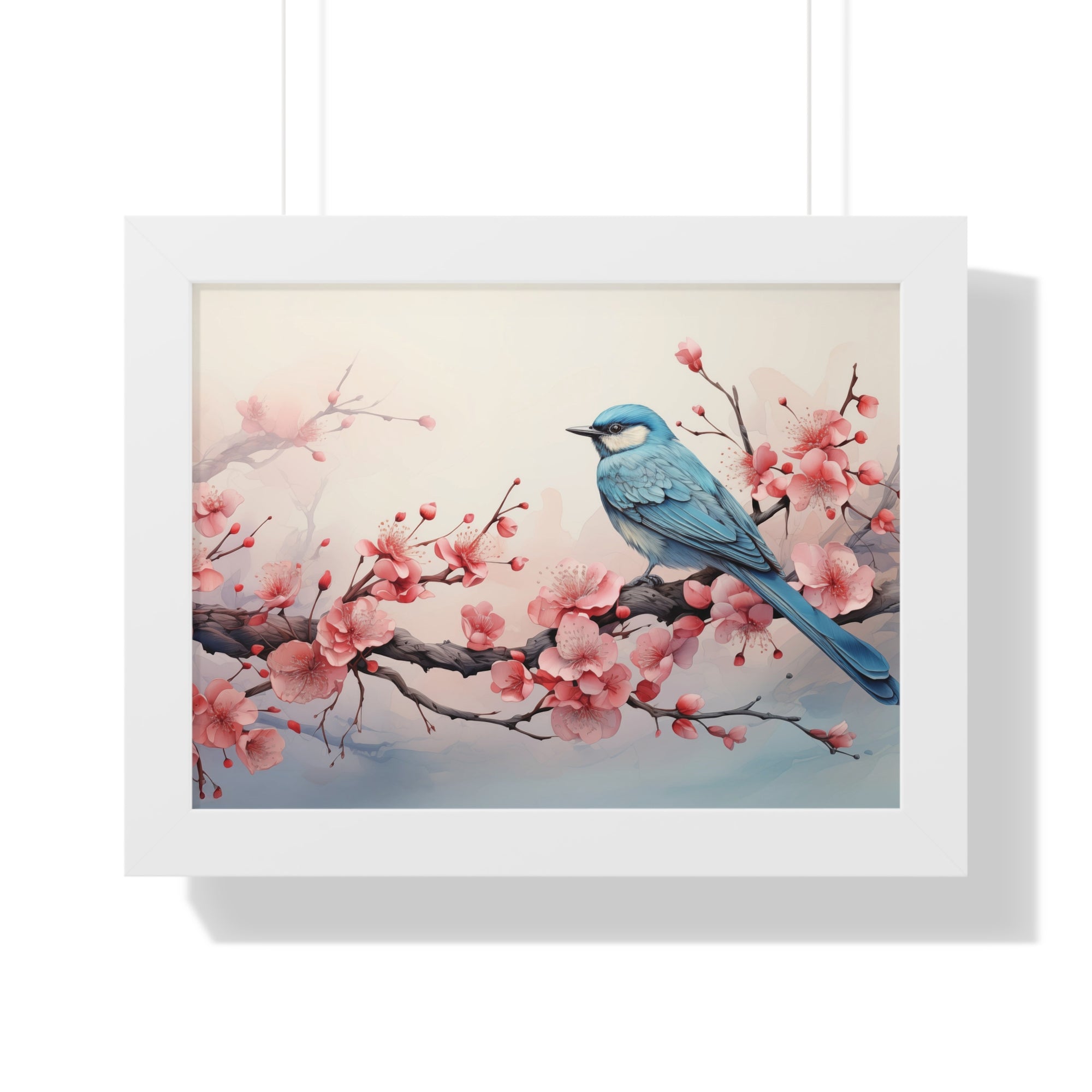 Blue Jay in Bloom  Botanical Wall Art with Cherry Blossoms