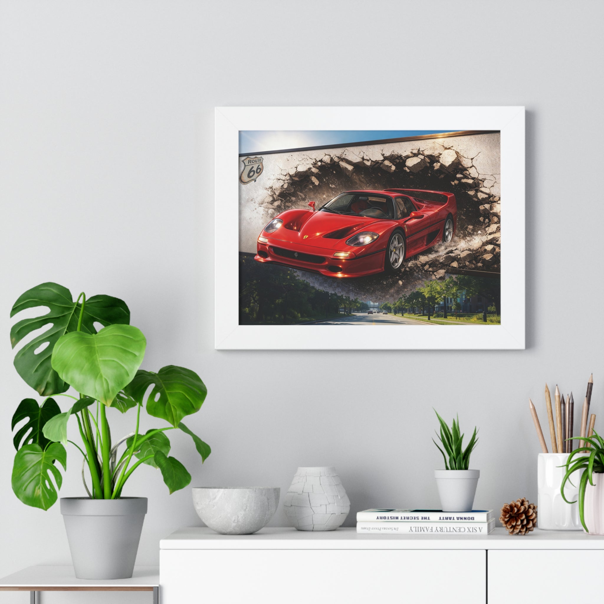 Ferrari F50 Breaking Through Wall – 4K Supercar Canvas